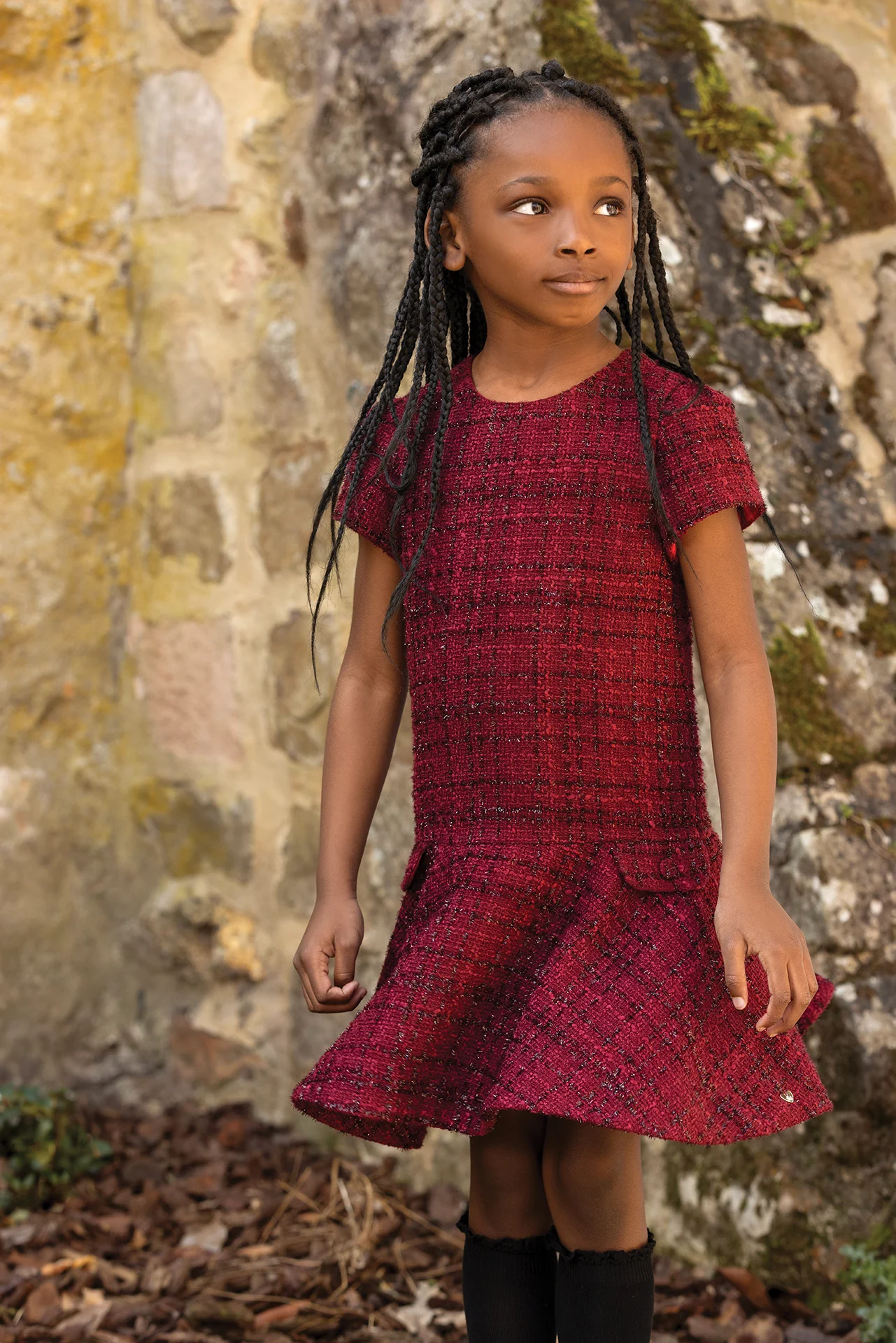 Robe - Cerise col rond tweed