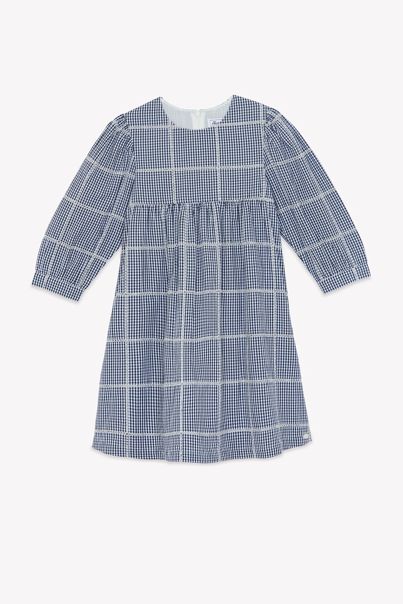 Robe - Ecru coton col rond carreaux
