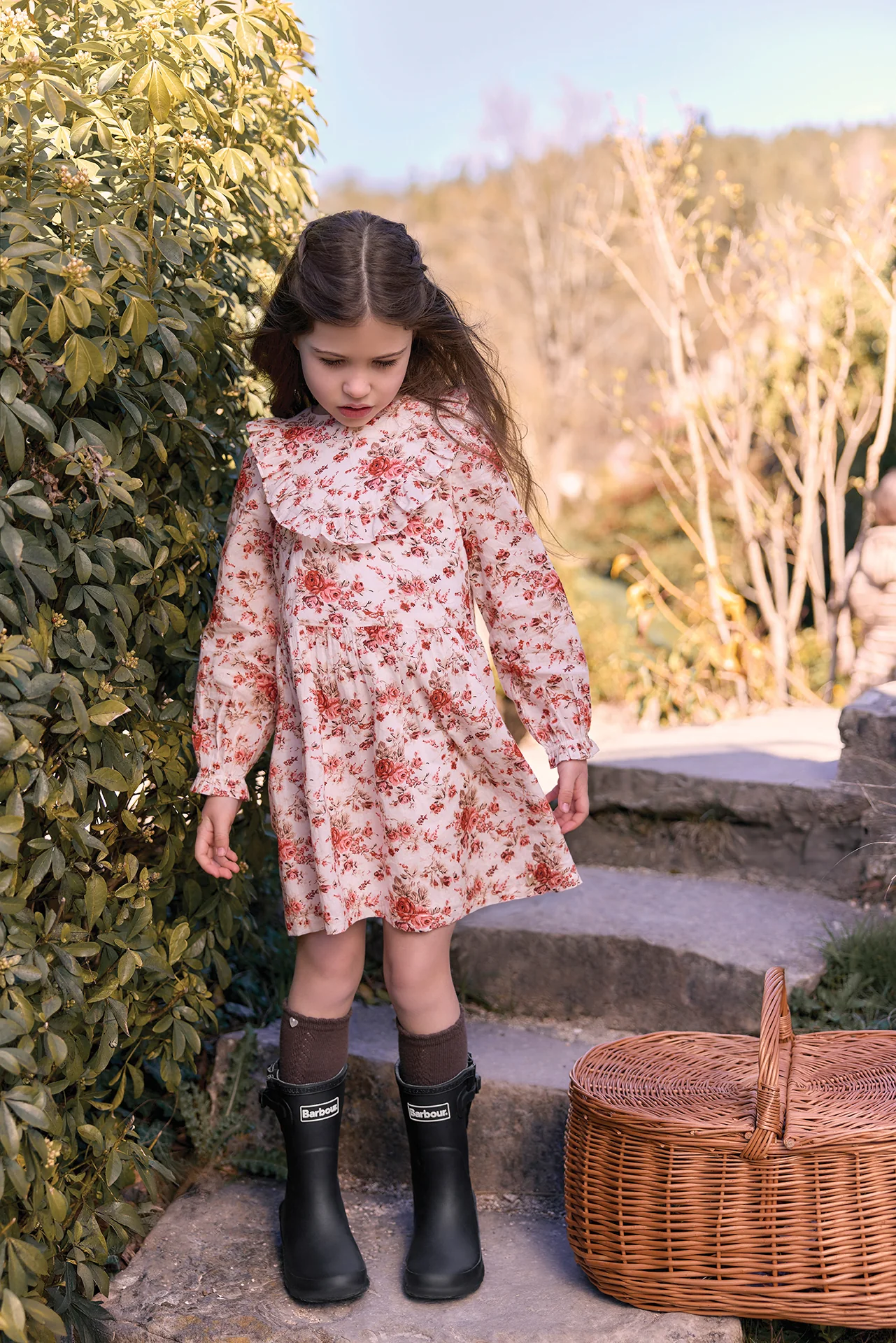 Robe - Rose pivoine coton col plastron