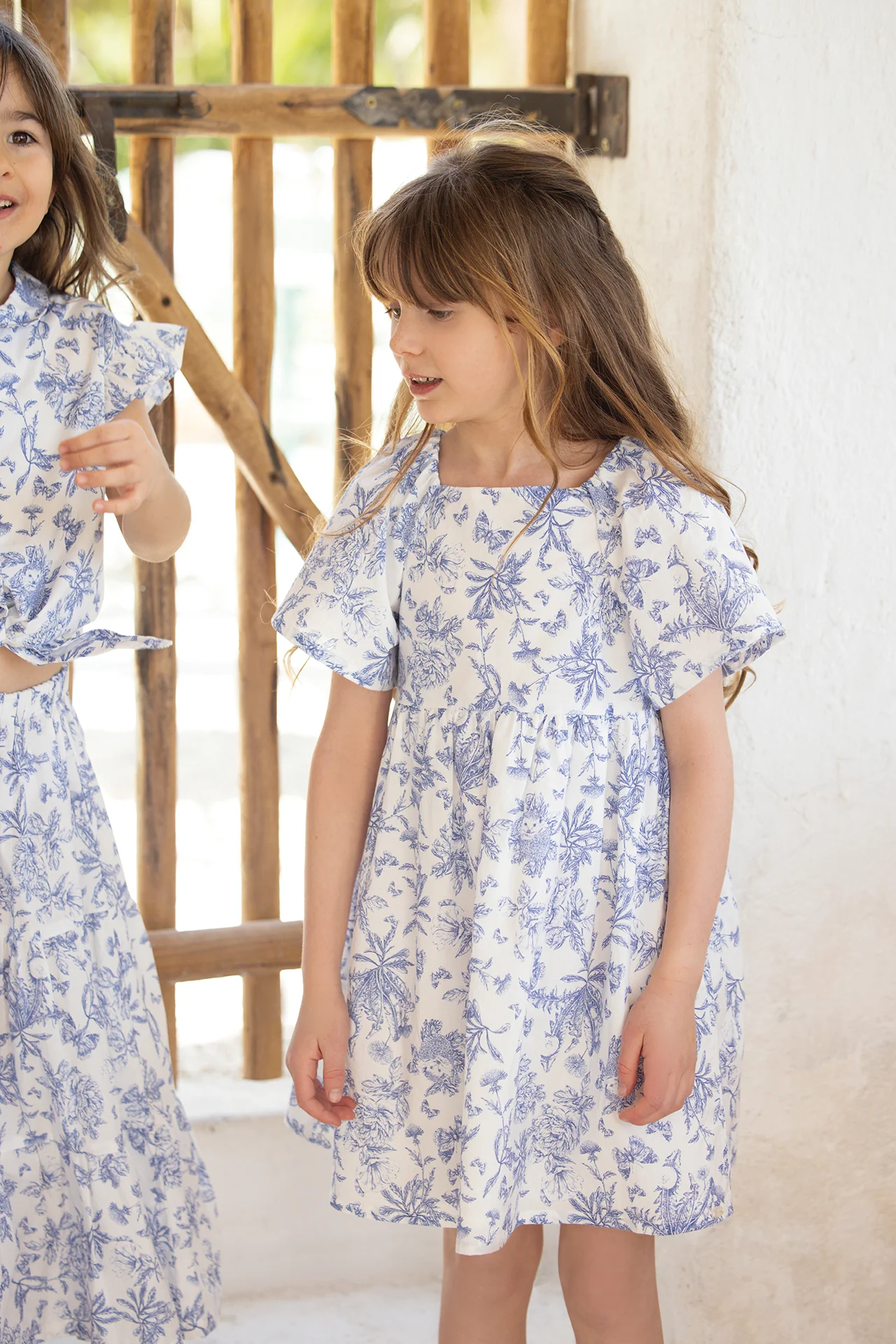 Robe - Bleu coton imprimé inspiration toile de jouy