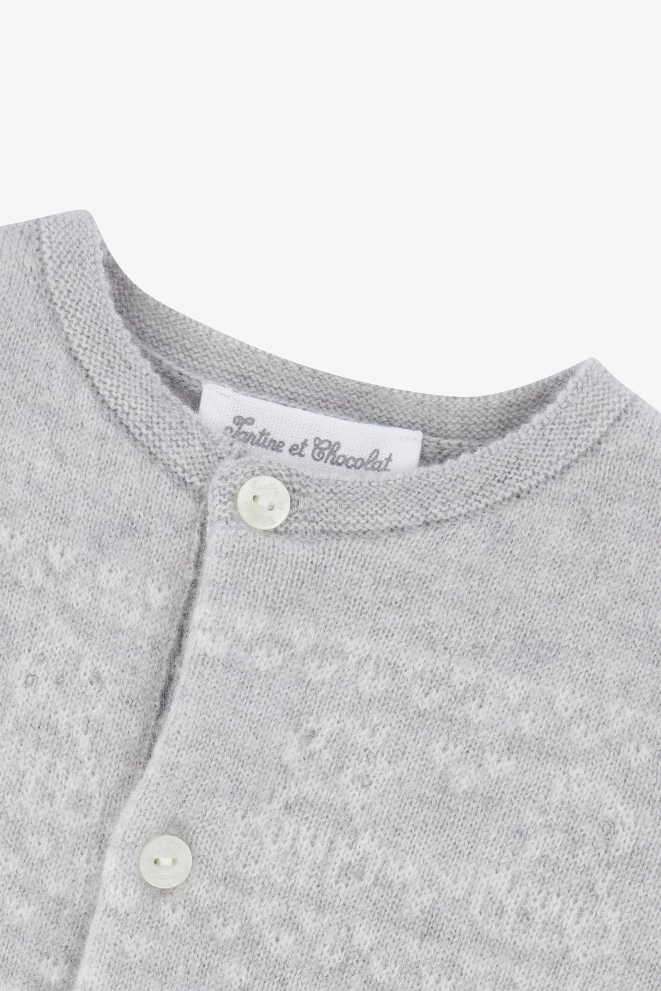 Combinaison longue - Gris chiné laine col rond broderie - Image 3