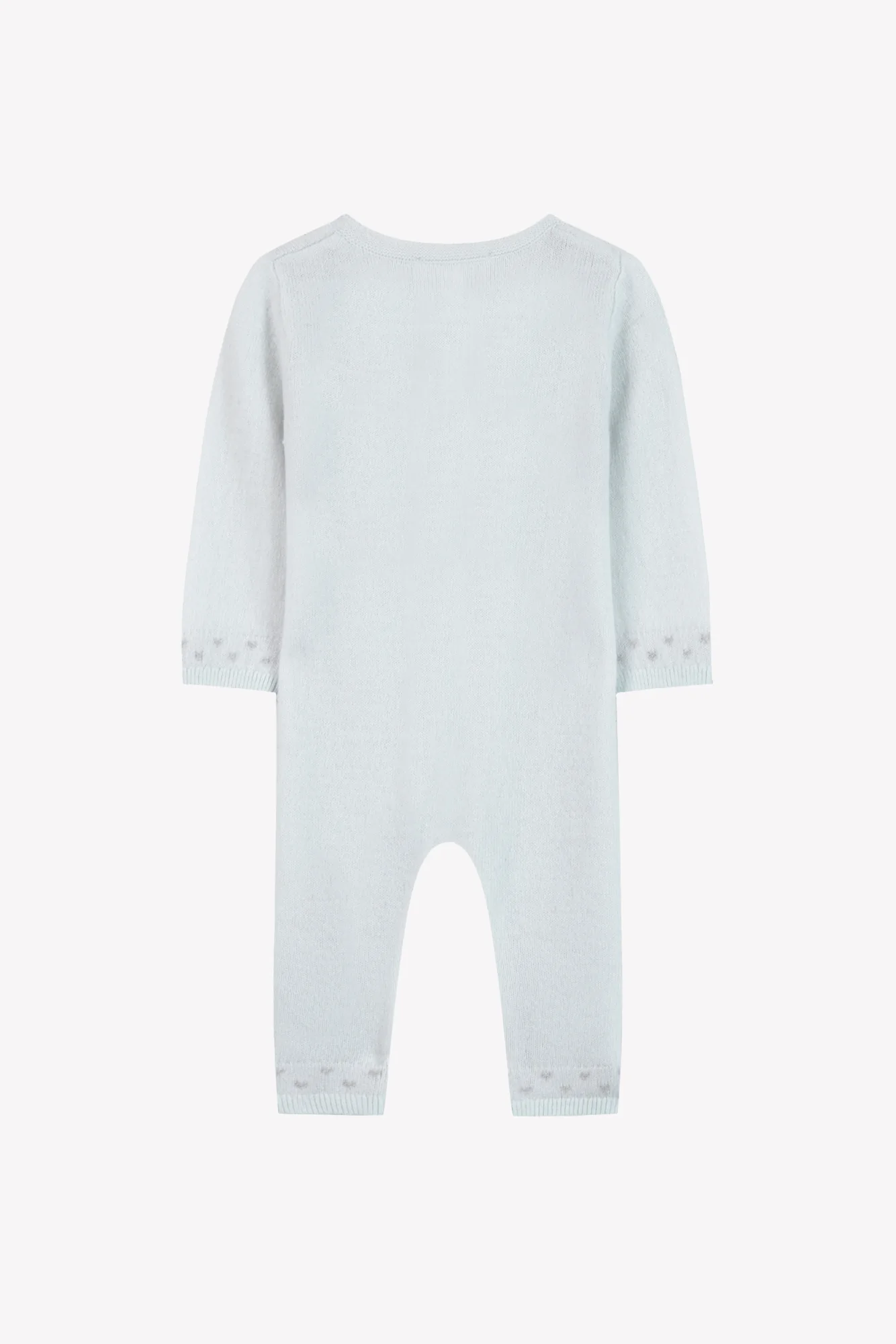 Combinaison longue - Bleu ciel laine col rond broderie - Image 2