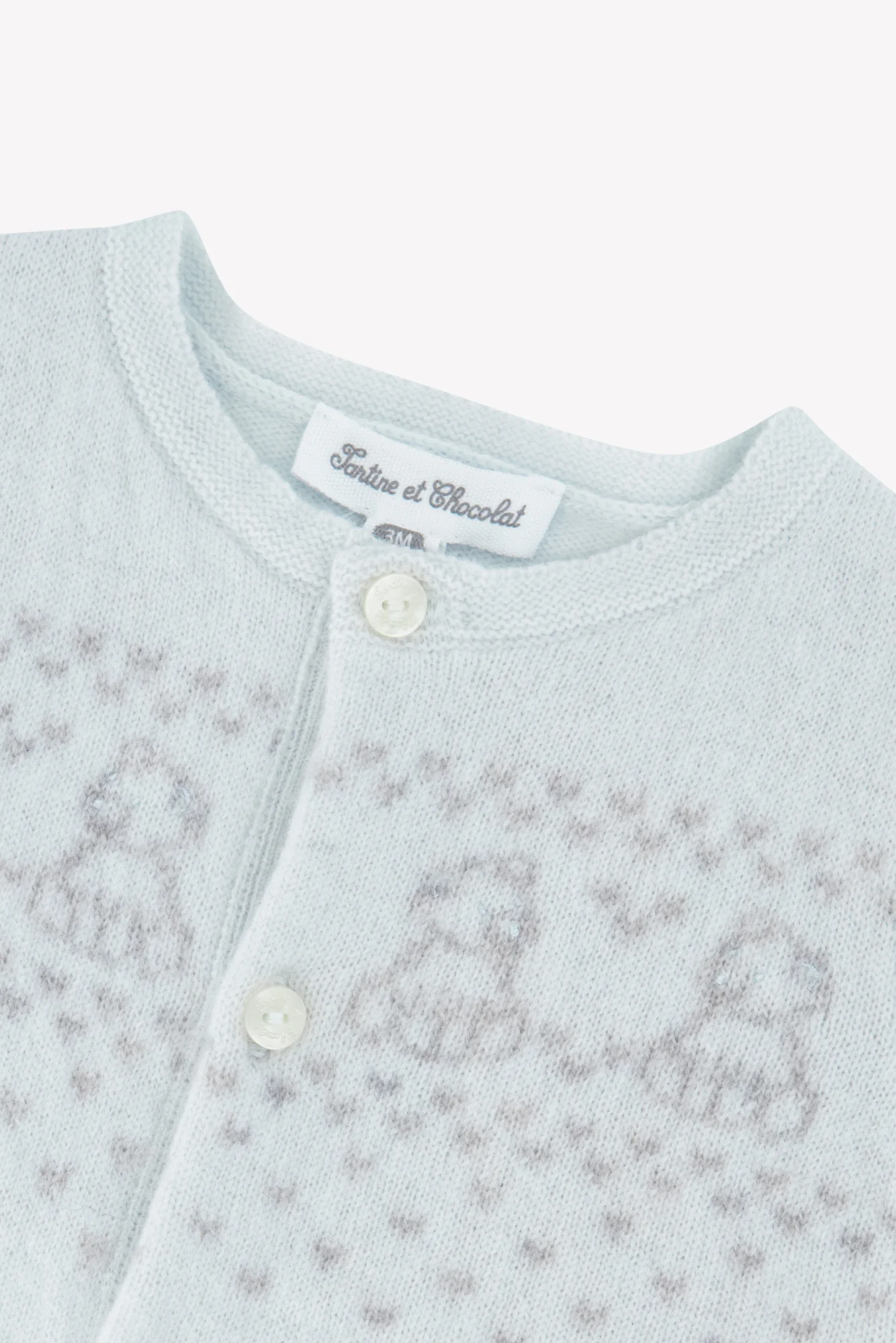 Combinaison longue - Bleu ciel laine col rond broderie - Image 3