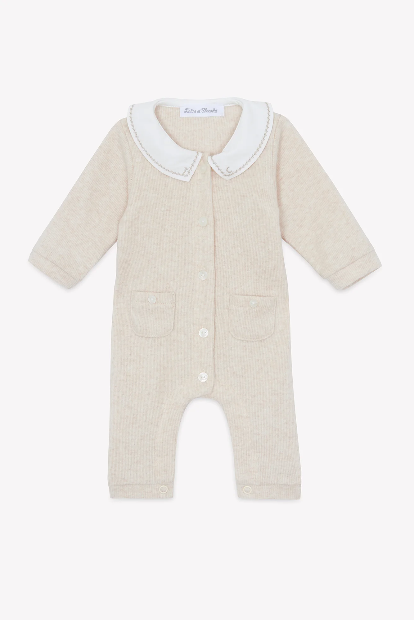 Combinaison longue - Beige chiné coton col Claudine