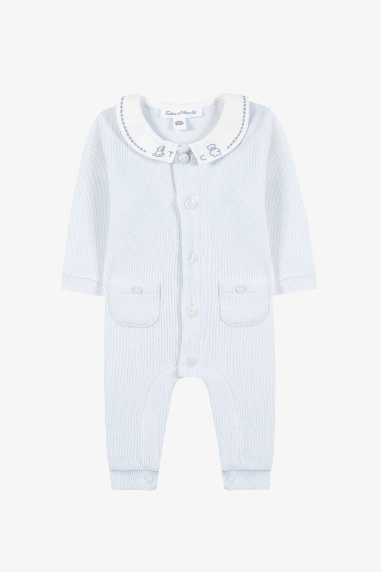 Combinaison longue - Bleu ciel coton col Claudine