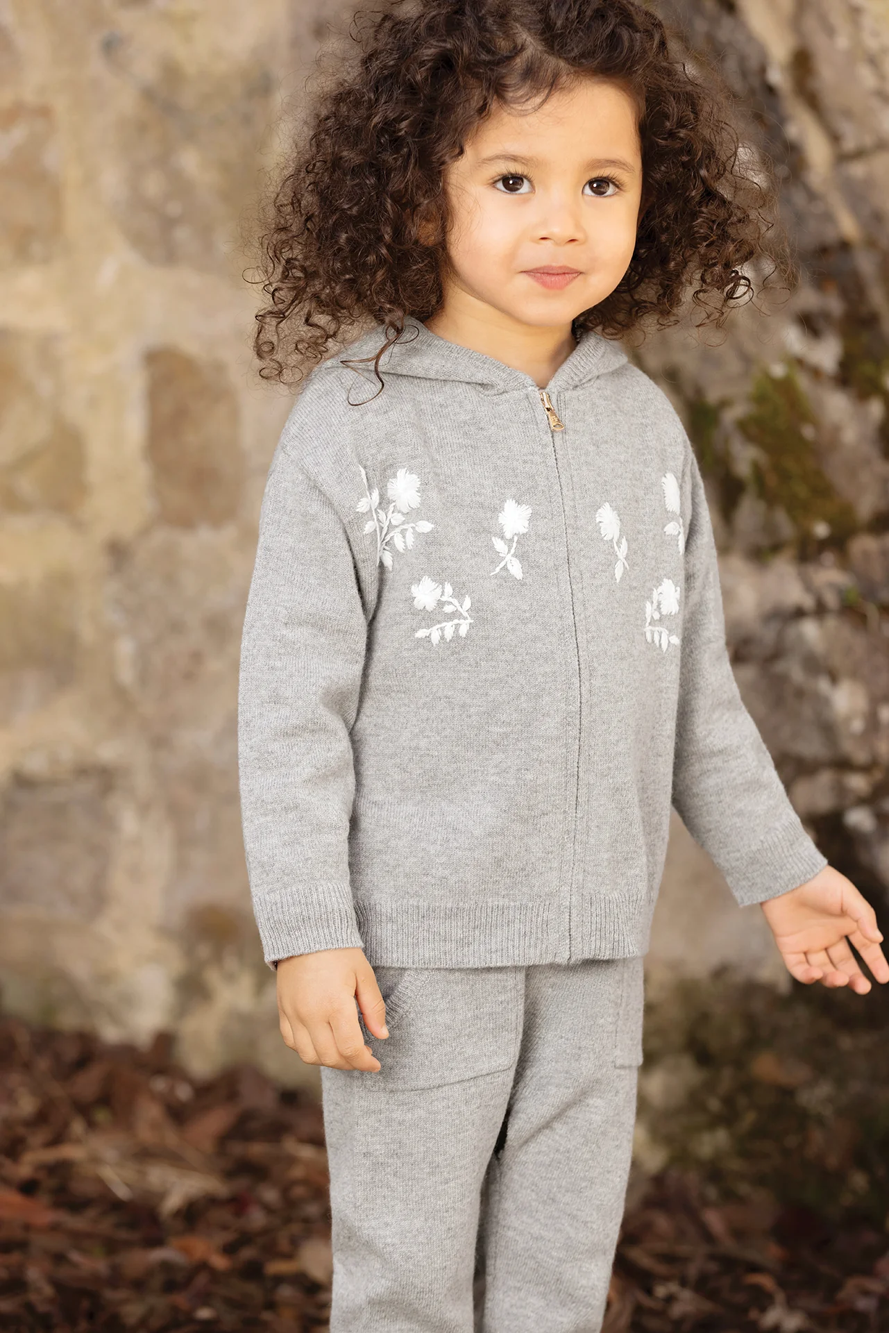 Ensemble Jogging - Gris chiné laine cachemire broderie