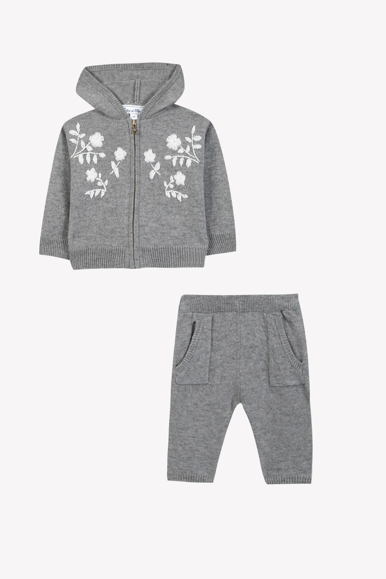 Ensemble Jogging - Gris chiné laine cachemire broderie - Image 6