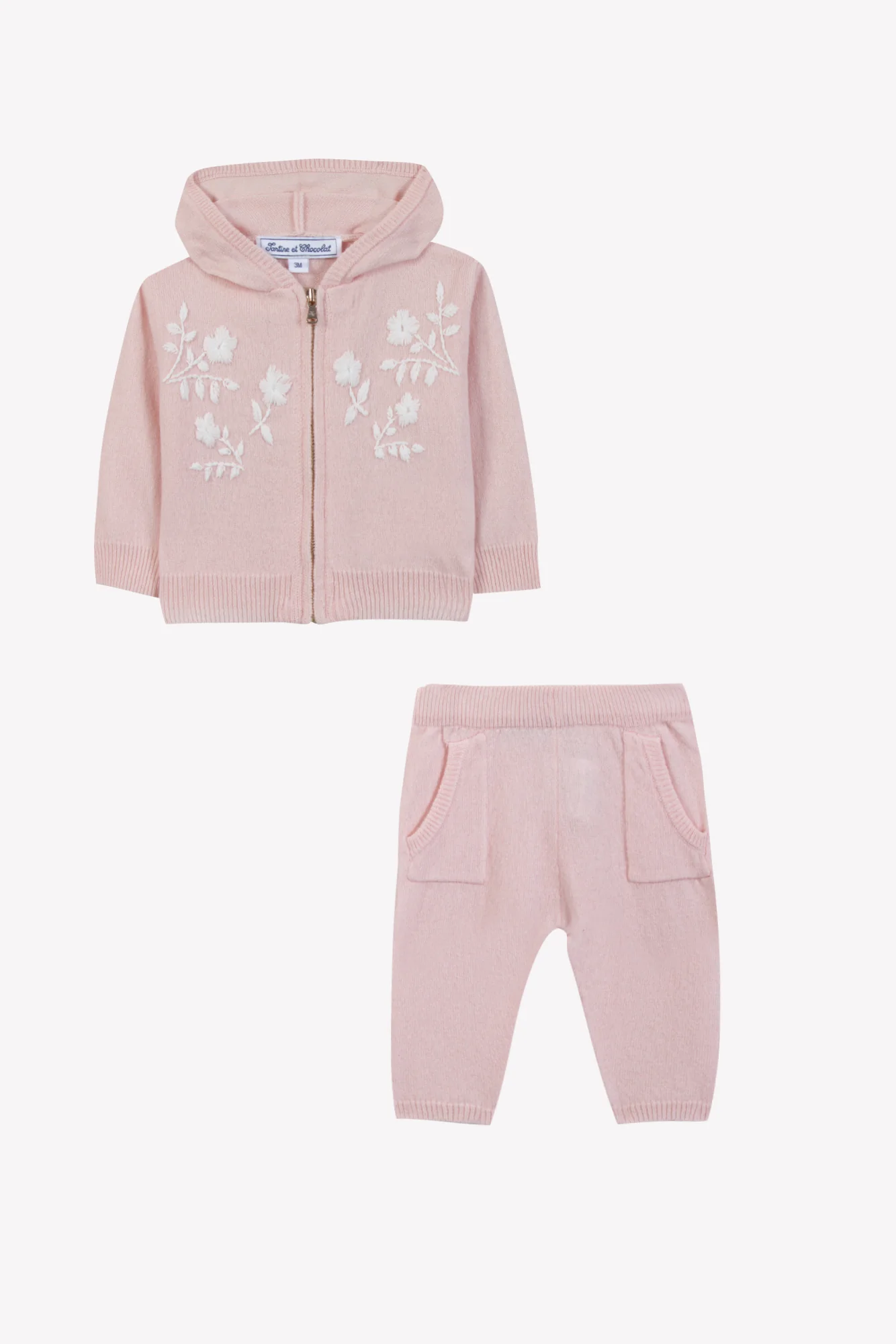 Ensemble Jogging - Rosée laine cachemire broderie