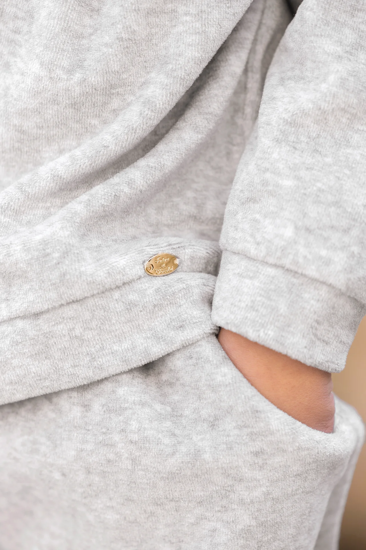 Ensemble Jogging - Gris chiné velours nœuds - Image 4