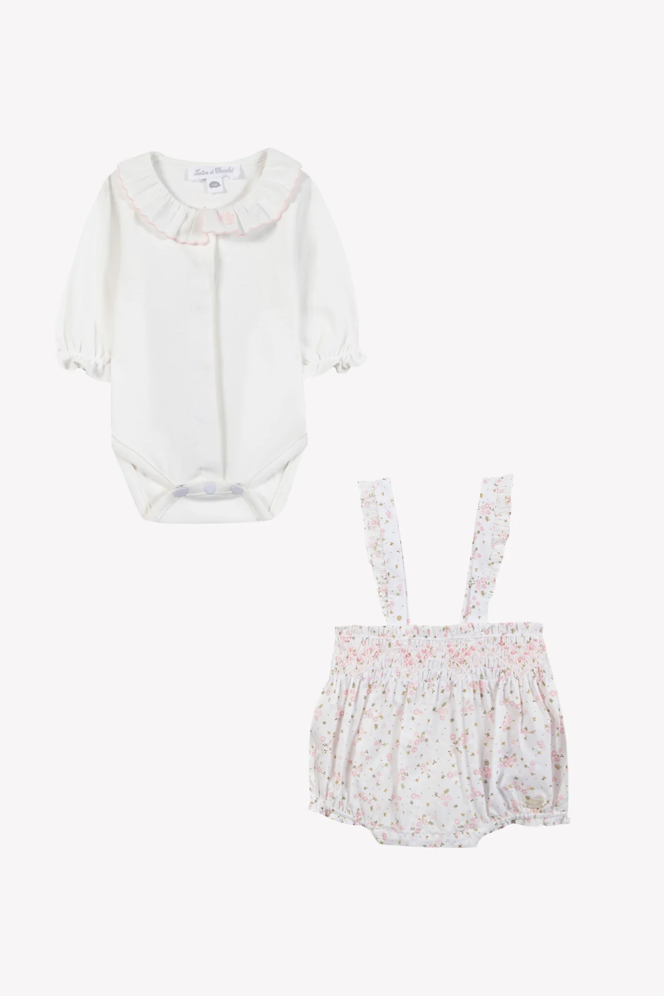 Ensemble court - Coton Ecru smocké fleuri - Image 2