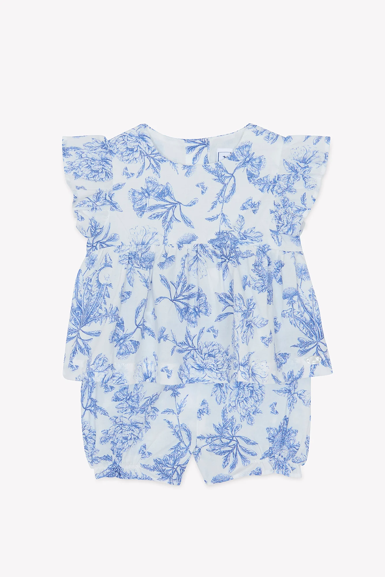 Ensemble court - Bleu coton imprimé inspiration toile de jouy - Image 5