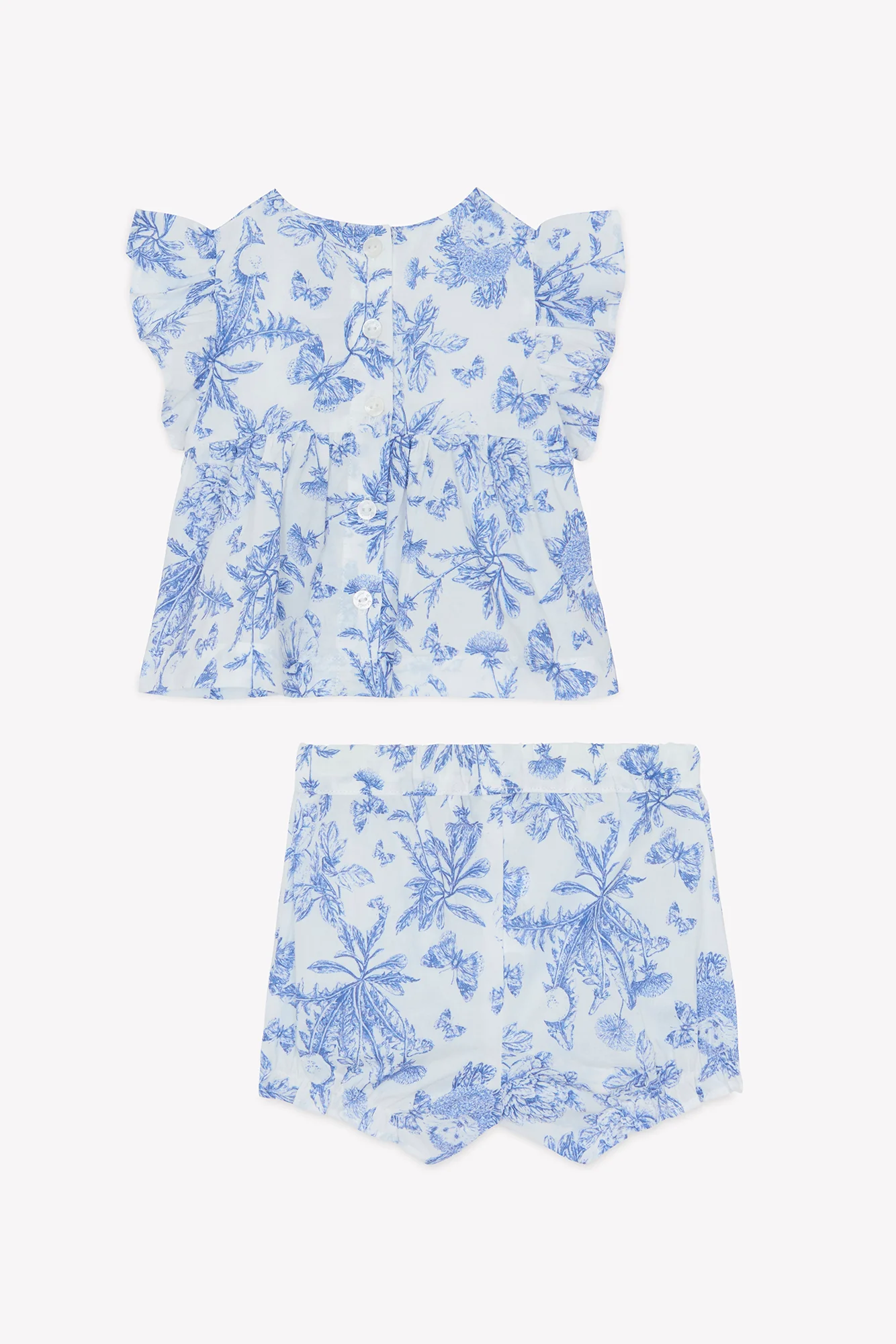 Ensemble court - Bleu coton imprimé inspiration toile de jouy - Image 6