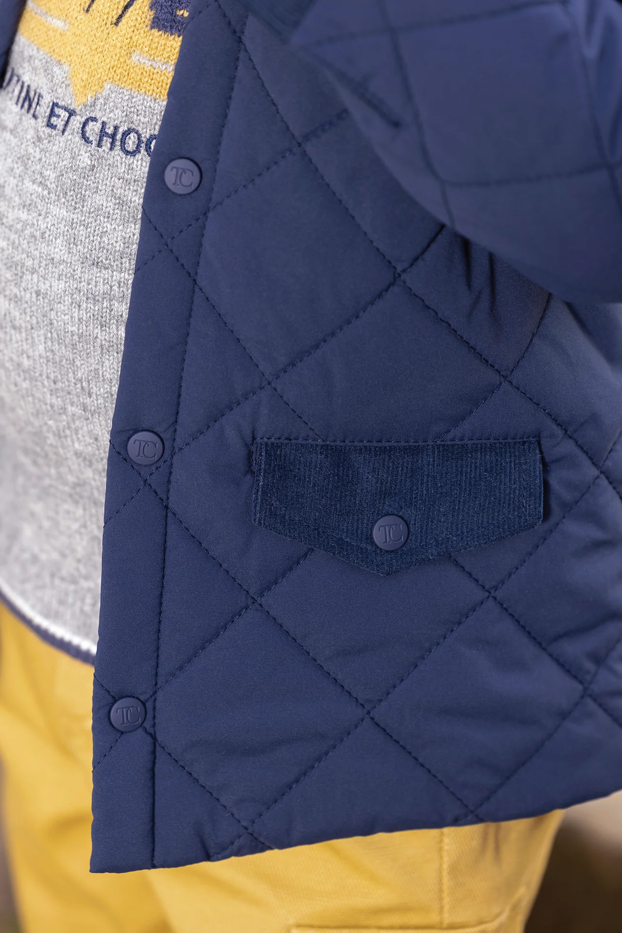 Manteau - Marine coton col pointu matelassé - Image 3