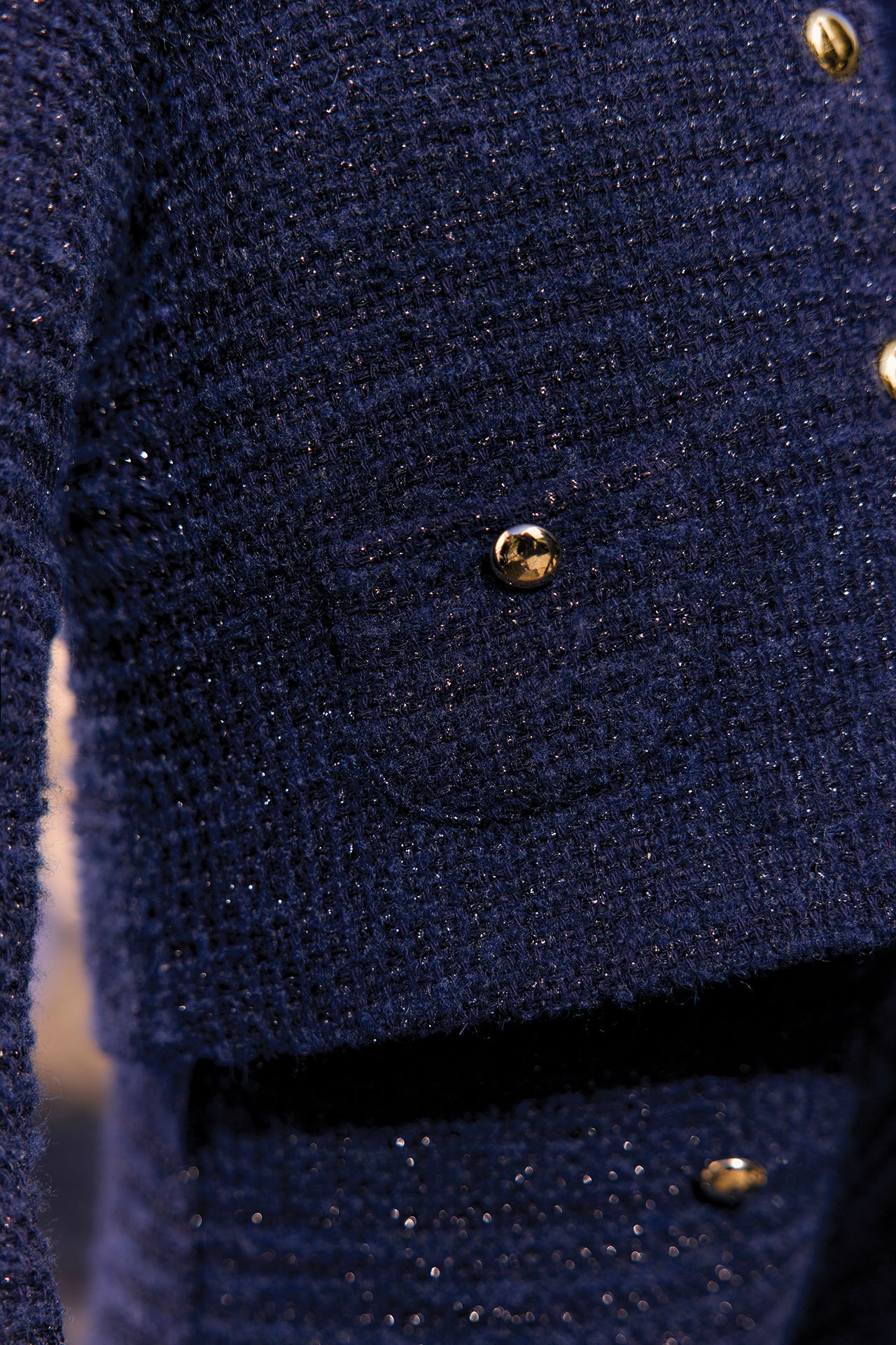 Veste - Marine col claudine tweed boutons dorés - Image 3