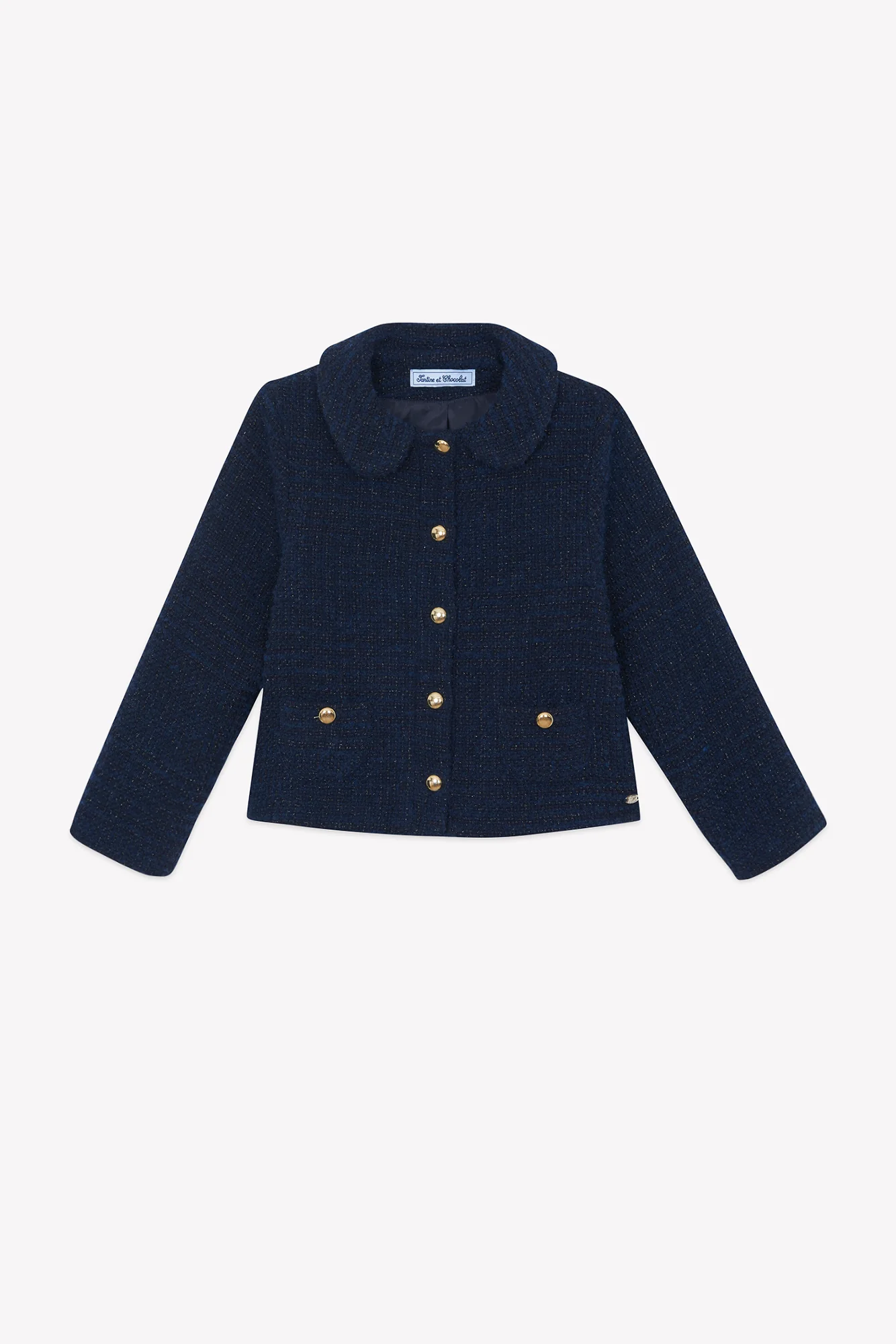 Veste - Marine col claudine tweed boutons dorés - Image 4