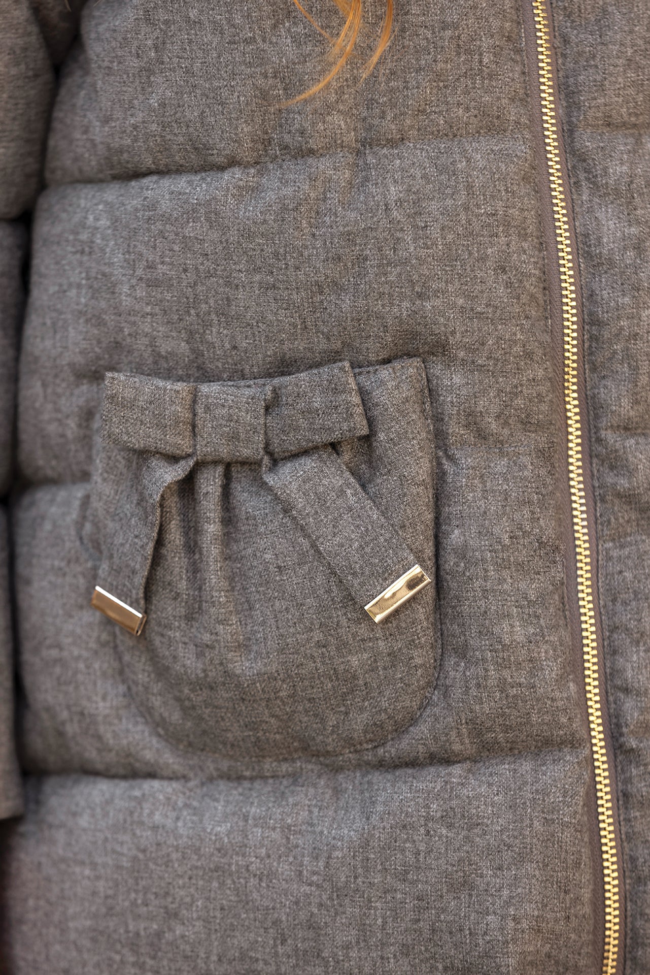Manteau - Gris chiné capuche nœuds - Image 4