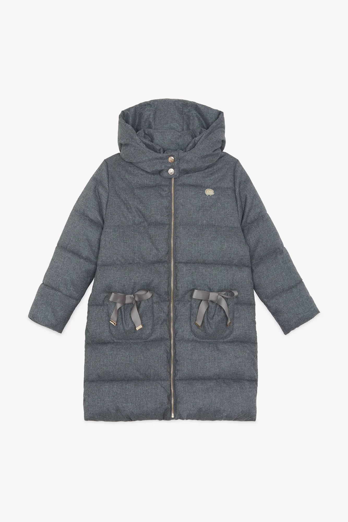 Manteau - Gris chiné capuche nœuds - Image 5