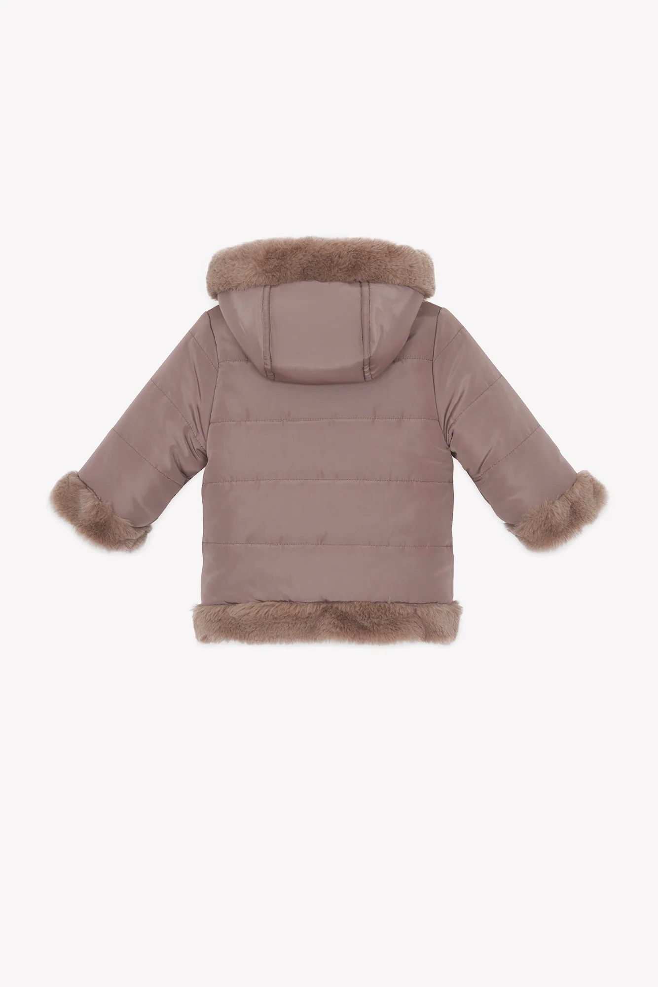 Manteau - Beige réversible imitation fourrure capuche - Image 7