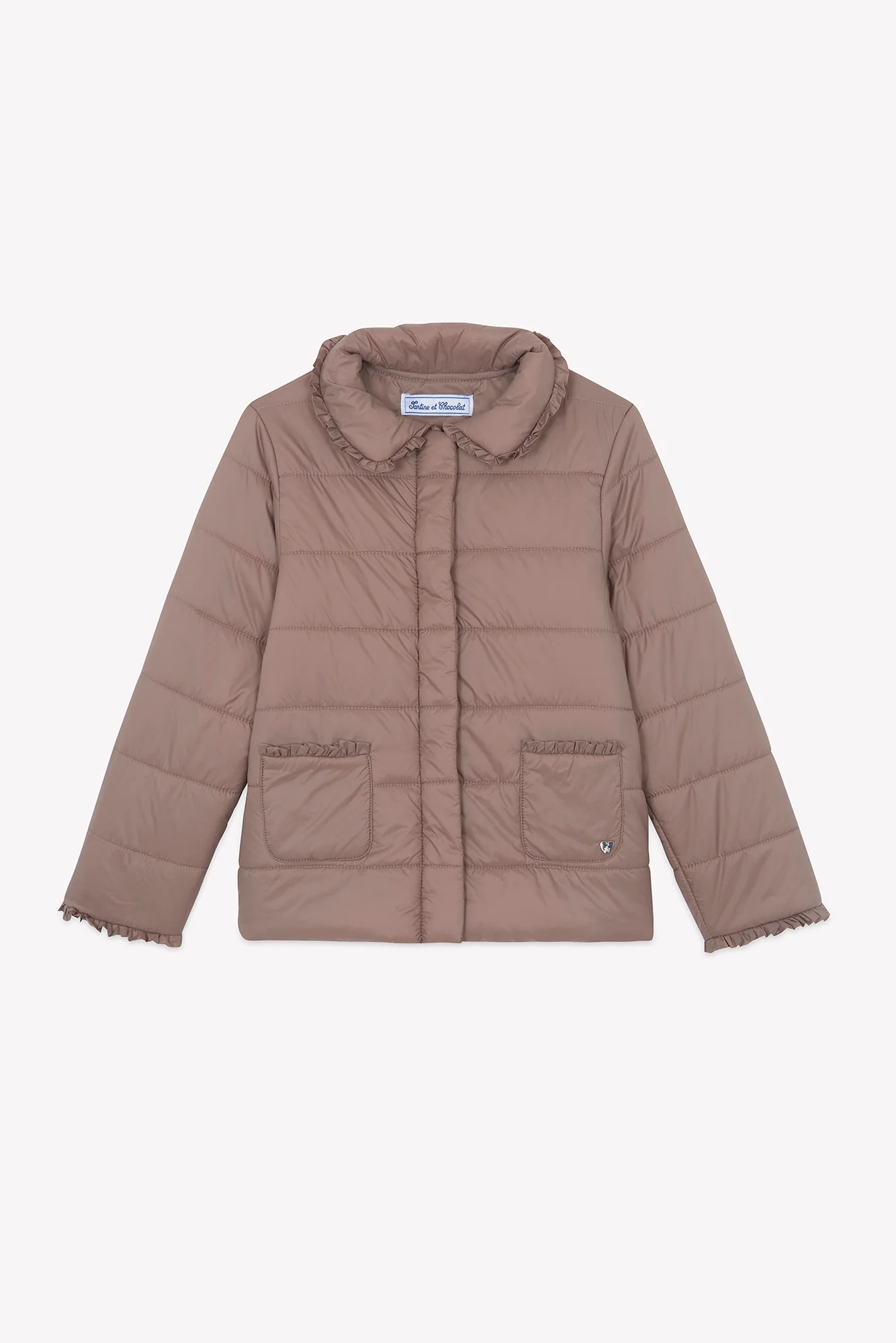 Manteau - Beige moyen col claudine matelassé festonné - Image 4