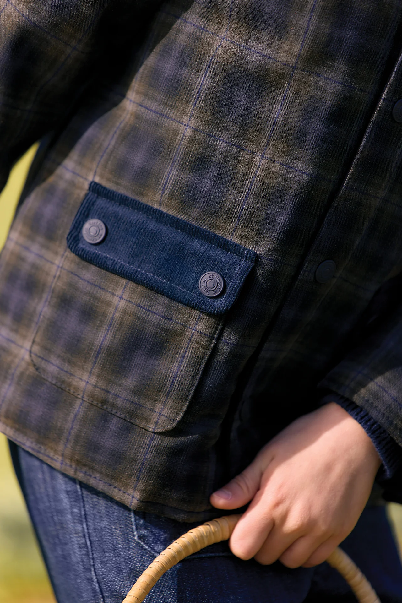 Veste - Marine coton col claudine tartan - Image 3