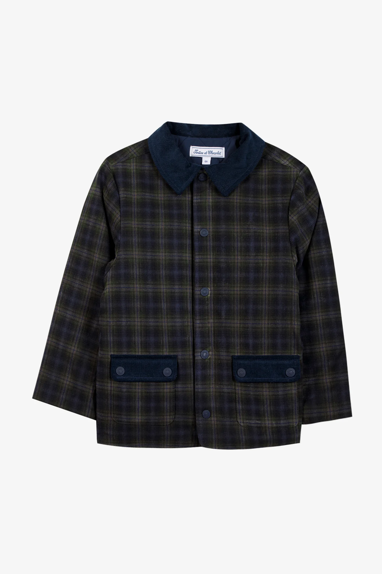 Veste - Marine coton col claudine tartan - Image 4