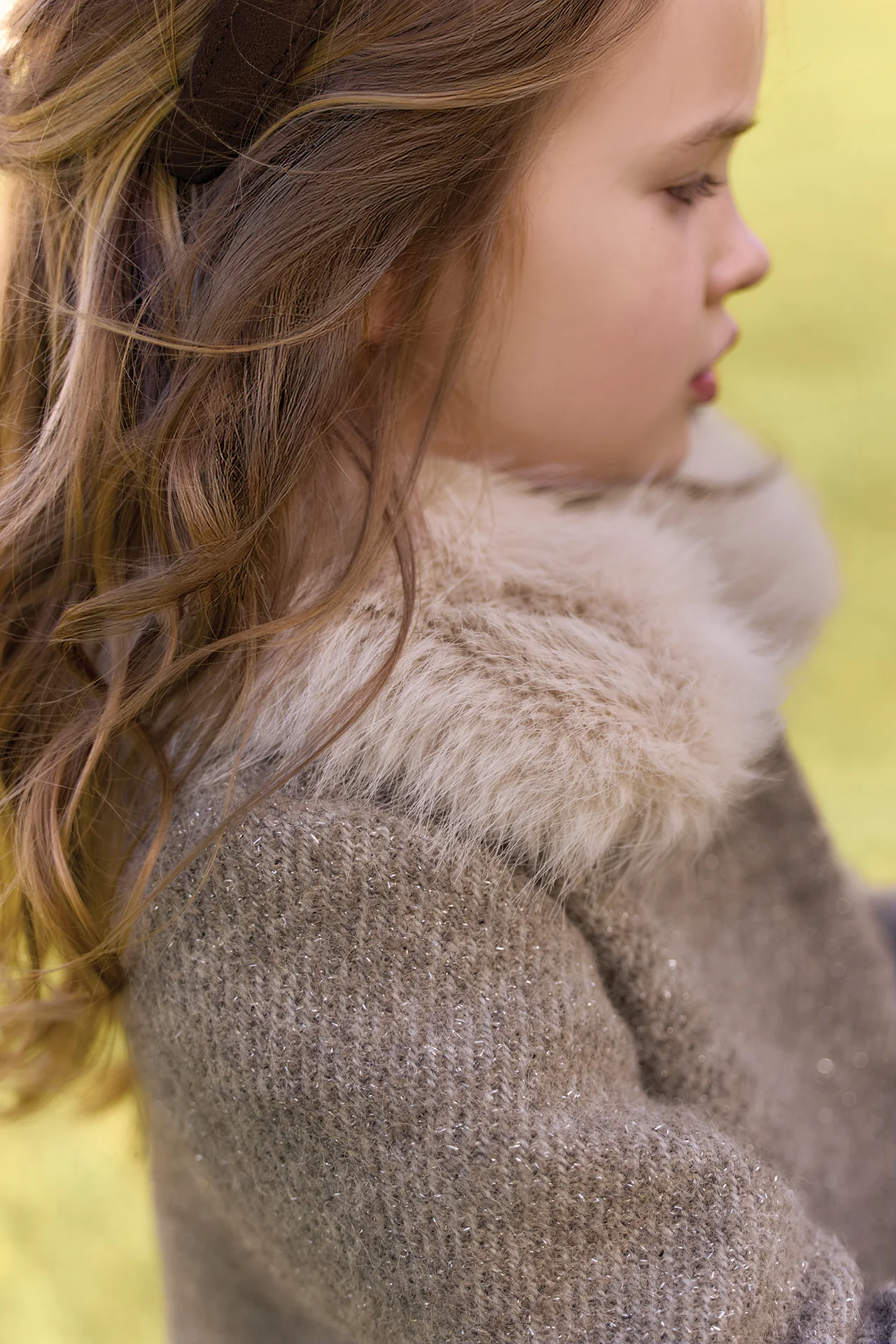 Manteau - Beige moyen tweed col imitation fourrure - Image 2