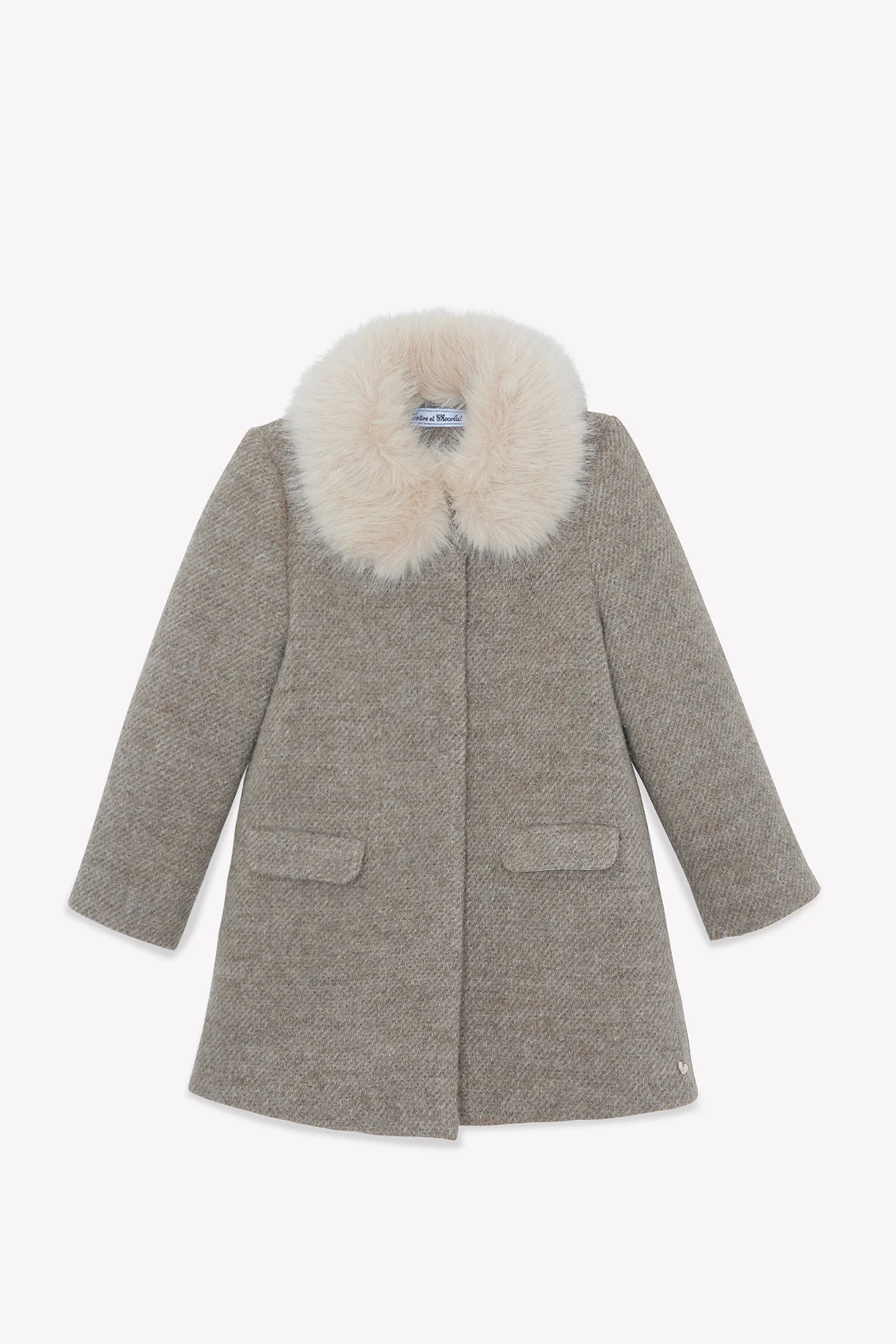 Manteau - Beige moyen tweed col imitation fourrure - Image 4