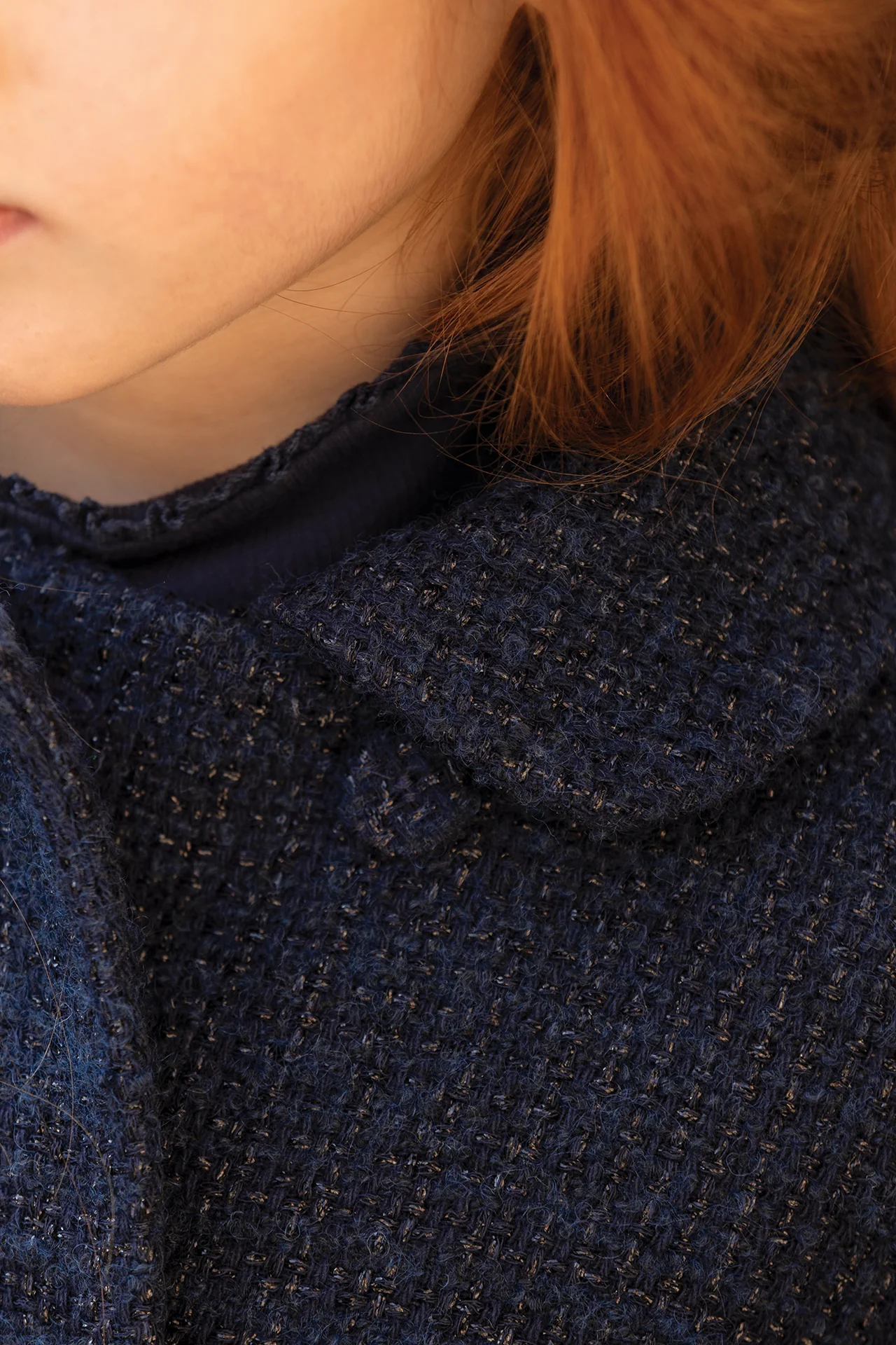 Manteau - Marine tweed col claudine - Image 3