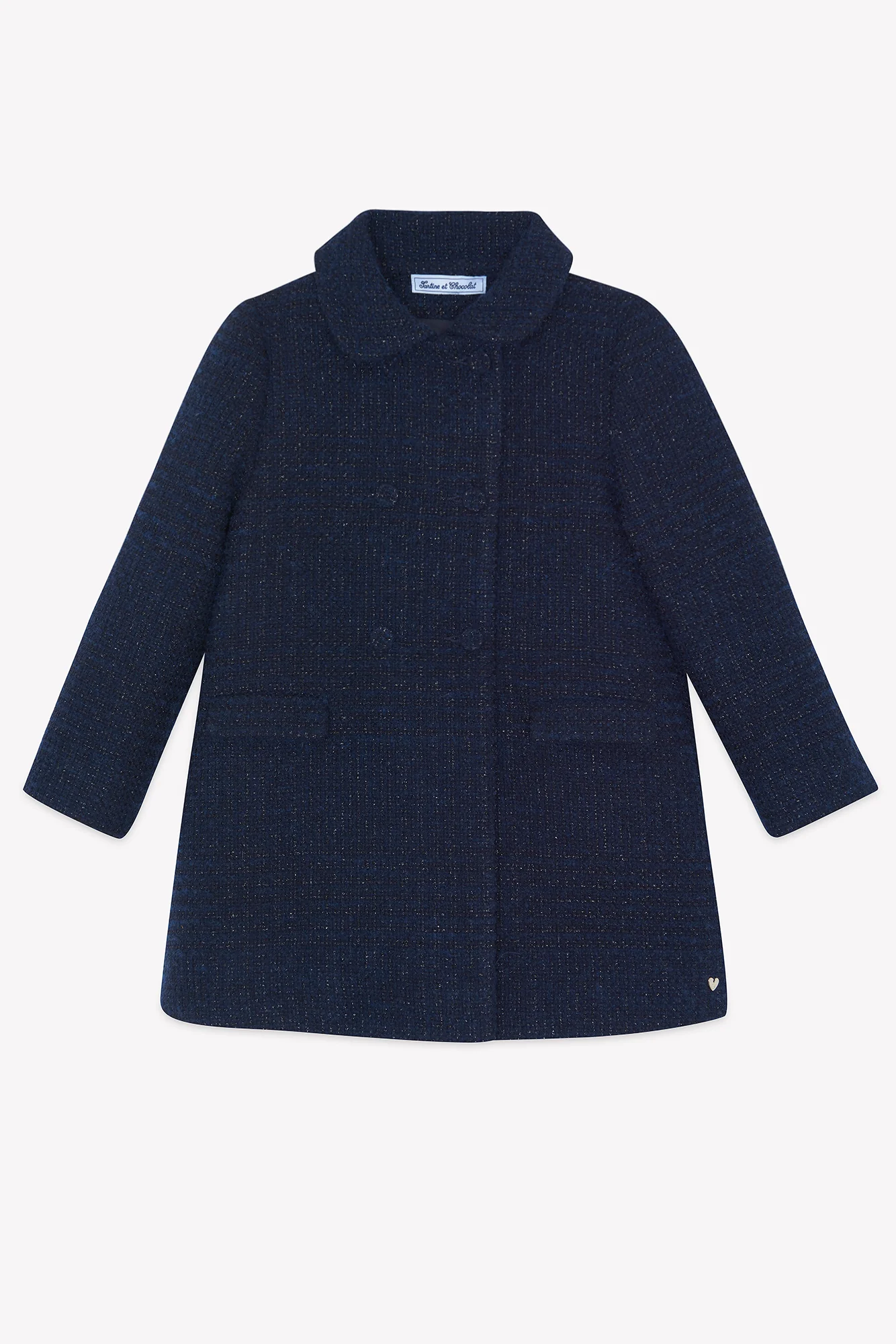 Manteau - Marine tweed col claudine - Image 5