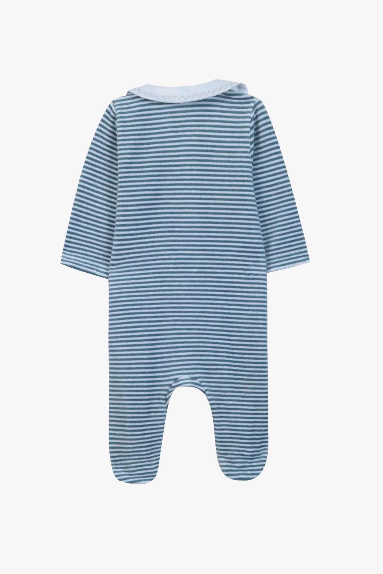 Pyjama - Bleu orage velours rayures col Claudine - Image 2