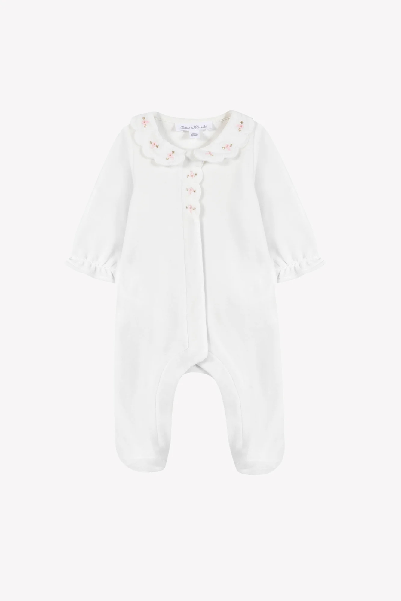 Pyjama - Rose pâle velours col Claudine festonné