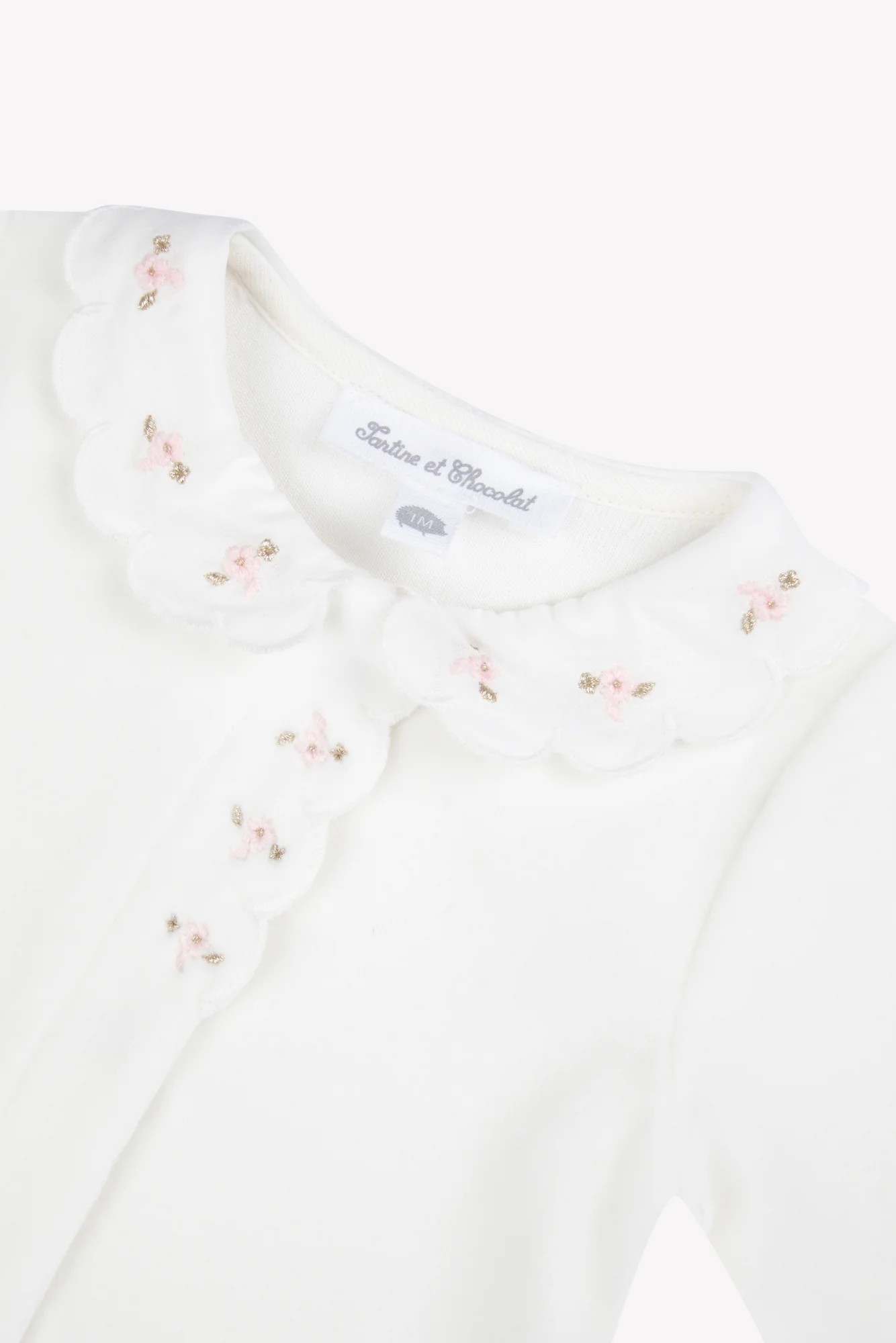 Pyjama - Rose pâle velours col Claudine festonné - Image 3