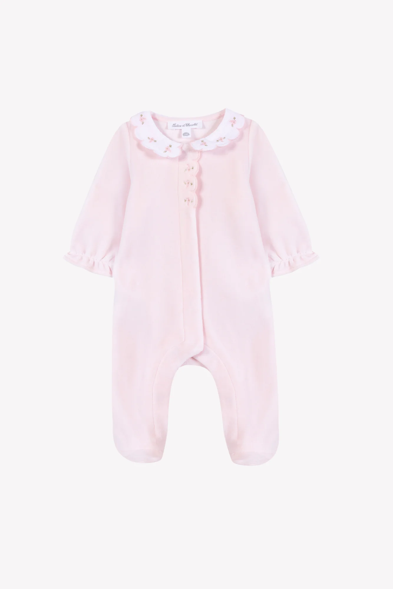 Pyjama - Ecru velours col Claudine festonné