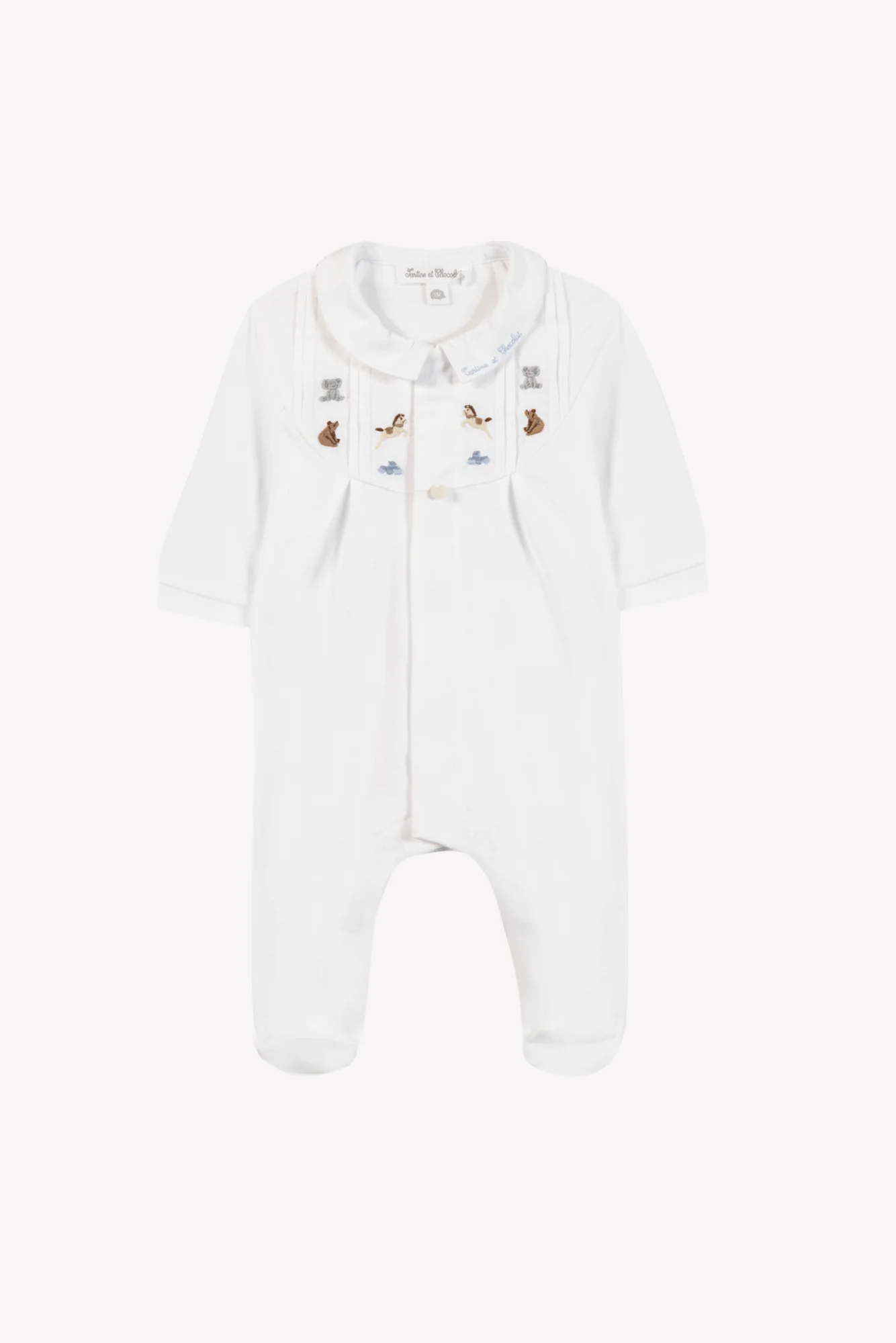Pyjama - Blanc coton col Claudine animaux