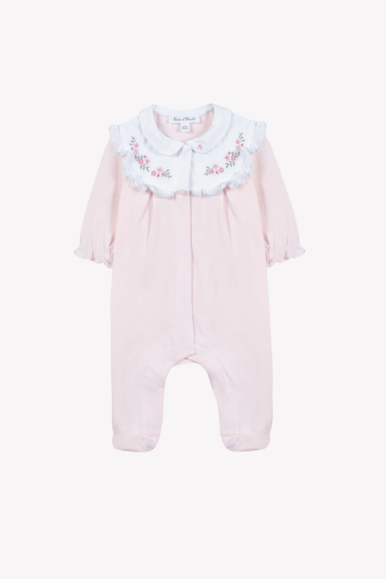 Pyjama - Rose pâle coton col Claudine fleurs