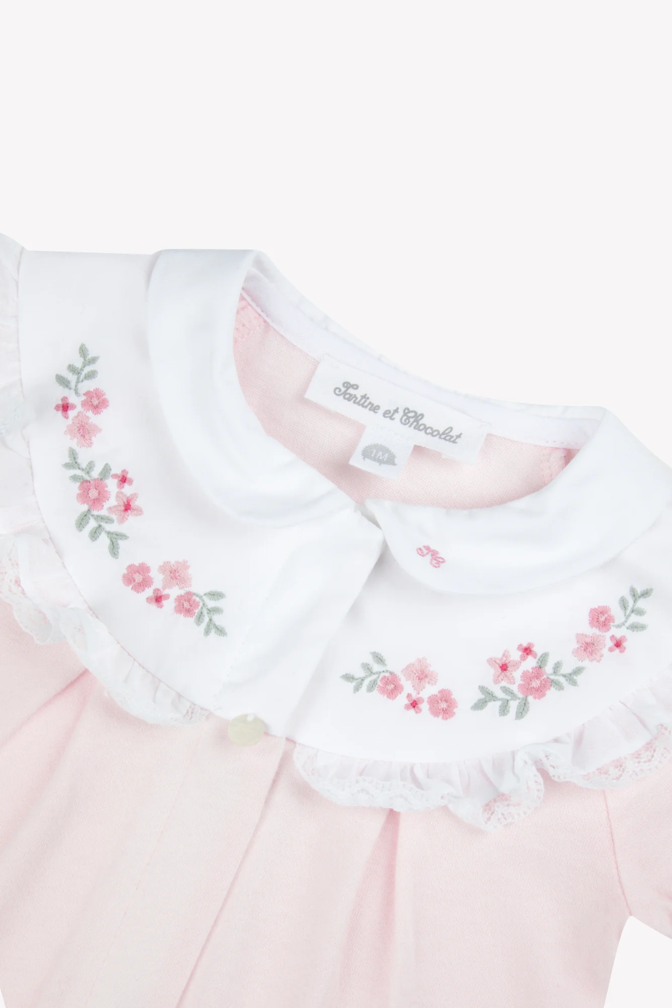 Pyjama - Rose pâle coton col Claudine fleurs - Image 3