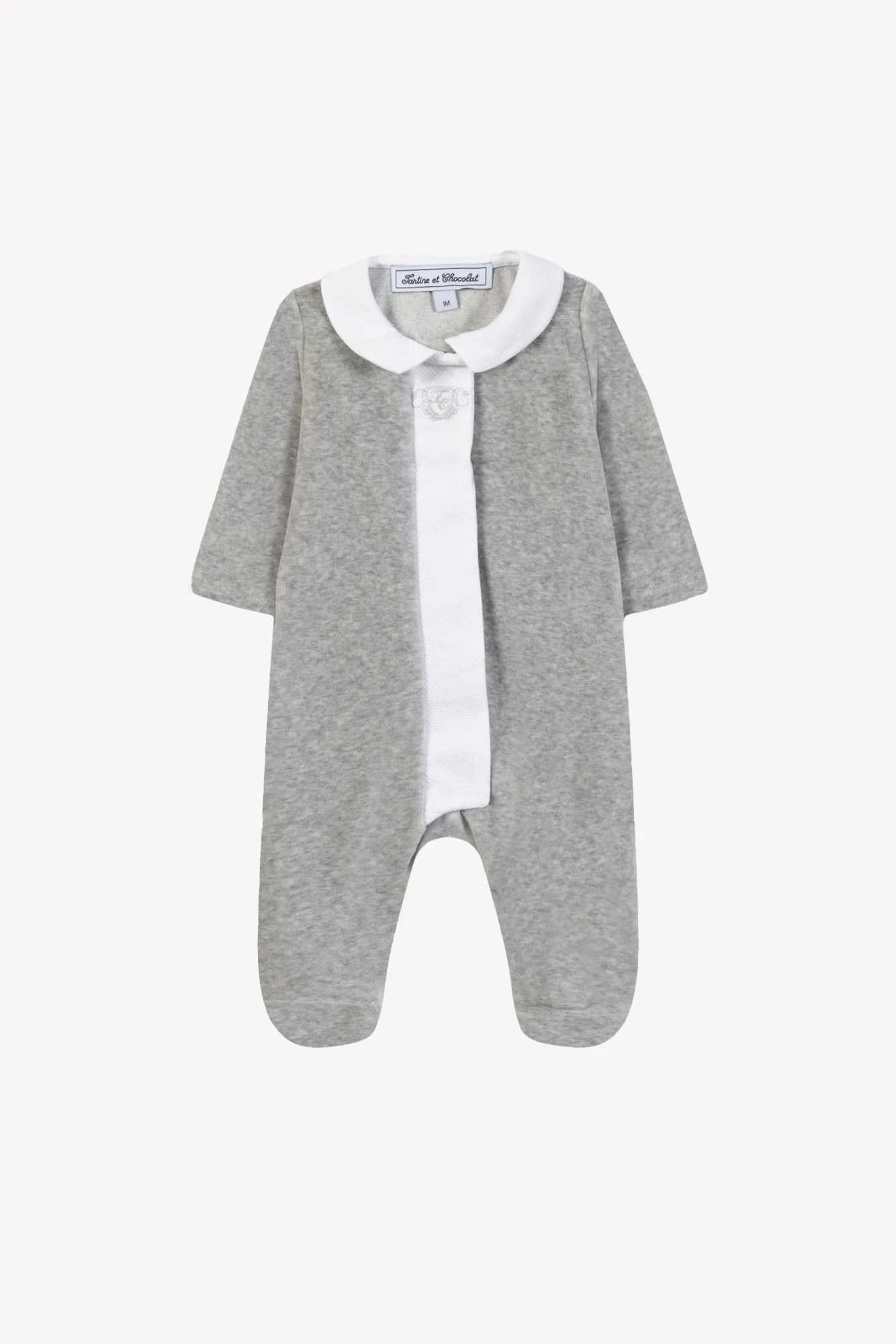 Pyjama - Gris clair velours col Claudine