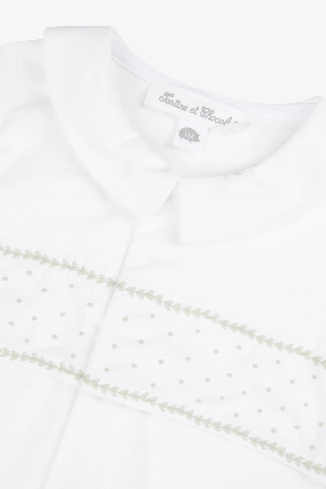 Pyjama - Blanc coton col pointu broderie - Image 3