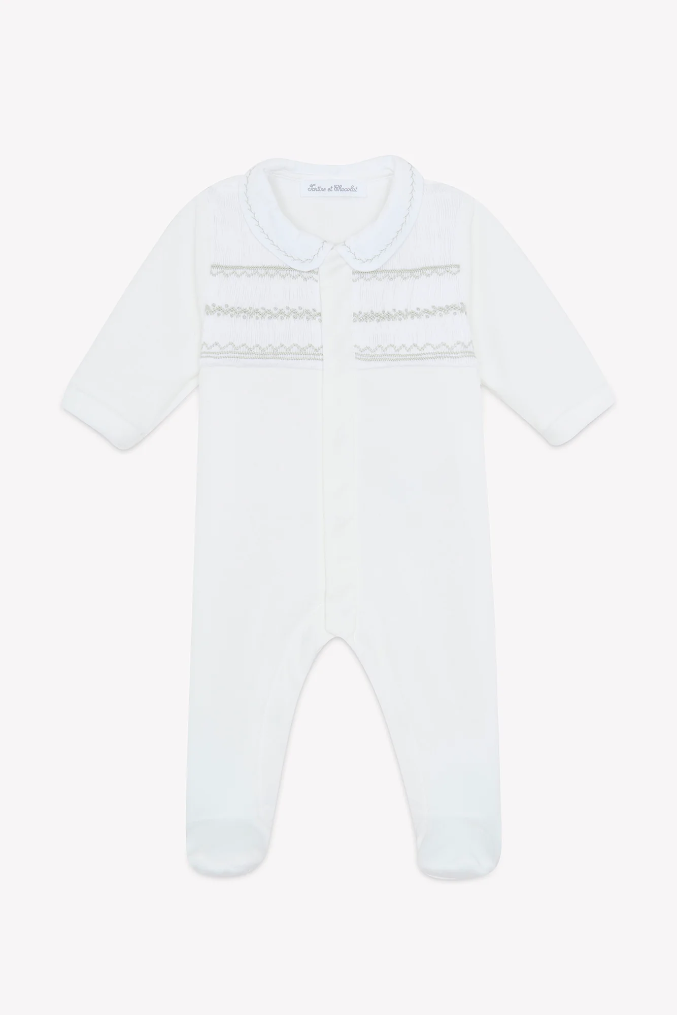 Pyjama - Ecru coton col claudine broderie