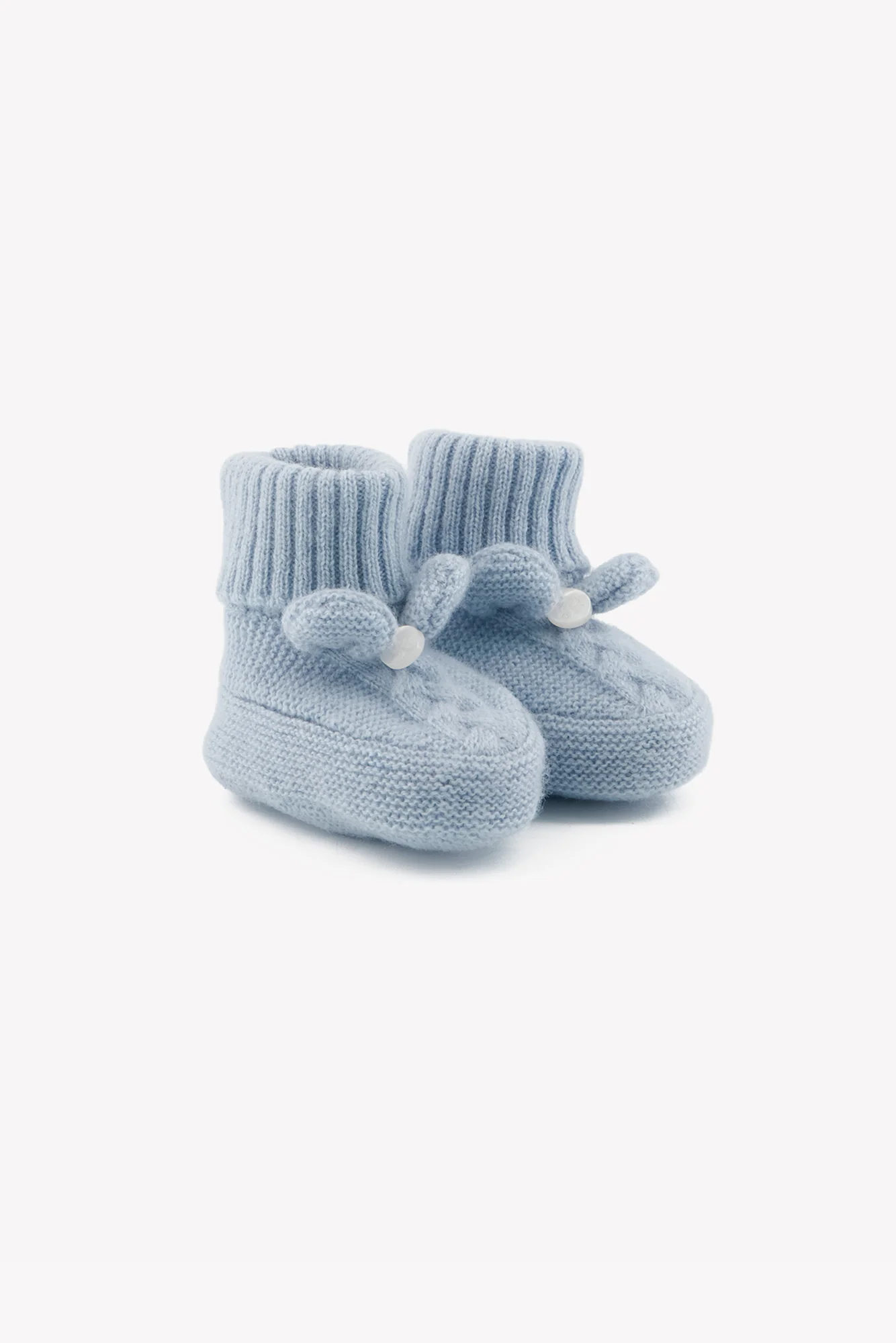 Chaussons - Bleu grisé laine cachemire maille tressée