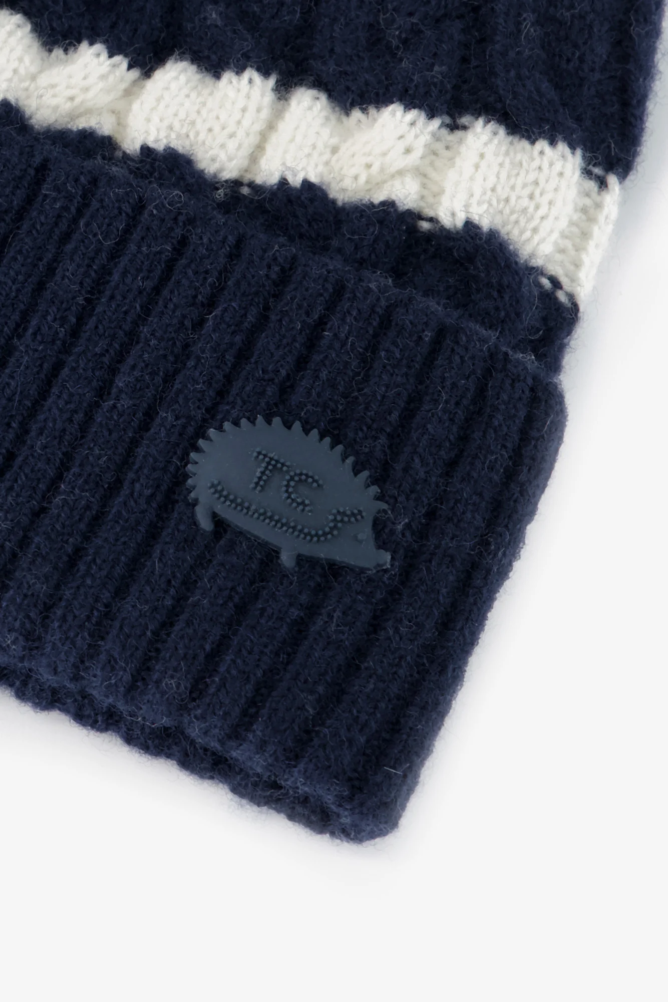 Bonnet - Marine laine maille côtelée rayures - Image 3