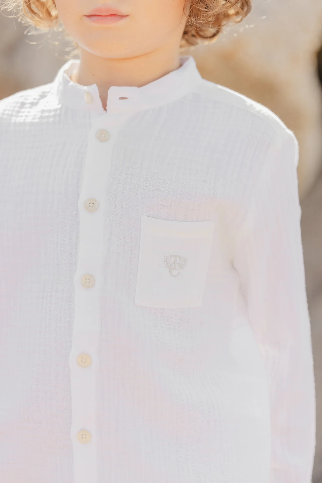 Chemise - Blanc gaze de coton col mao - Image 3