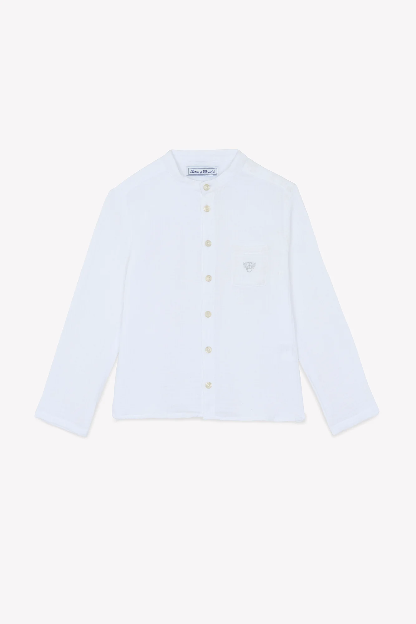 Chemise - Blanc gaze de coton col mao - Image 4