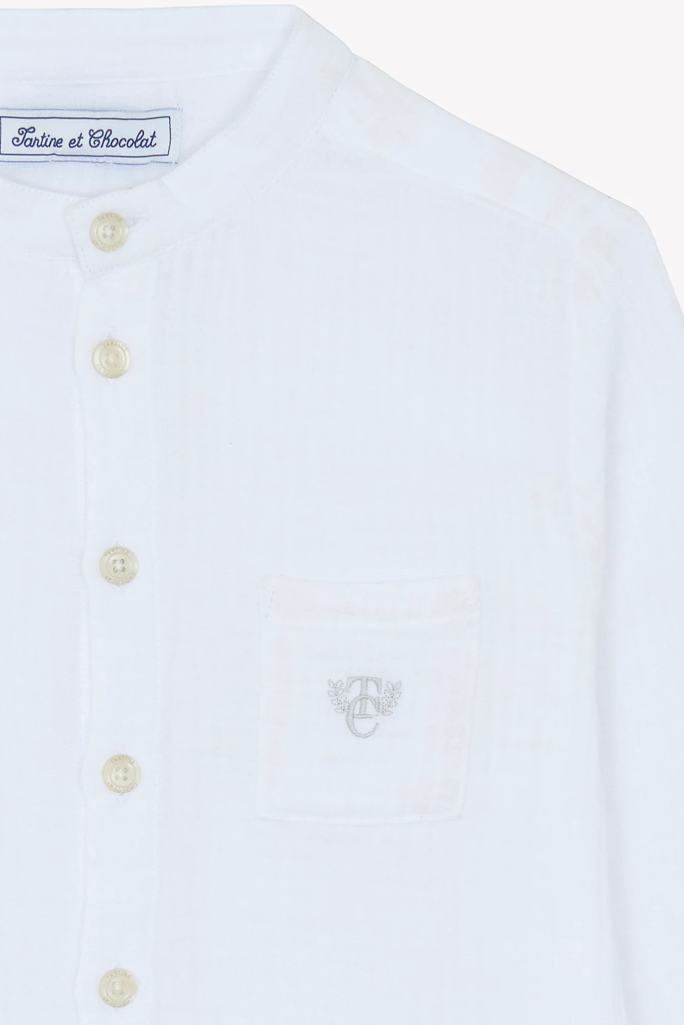 Chemise - Blanc gaze de coton col mao - Image 6