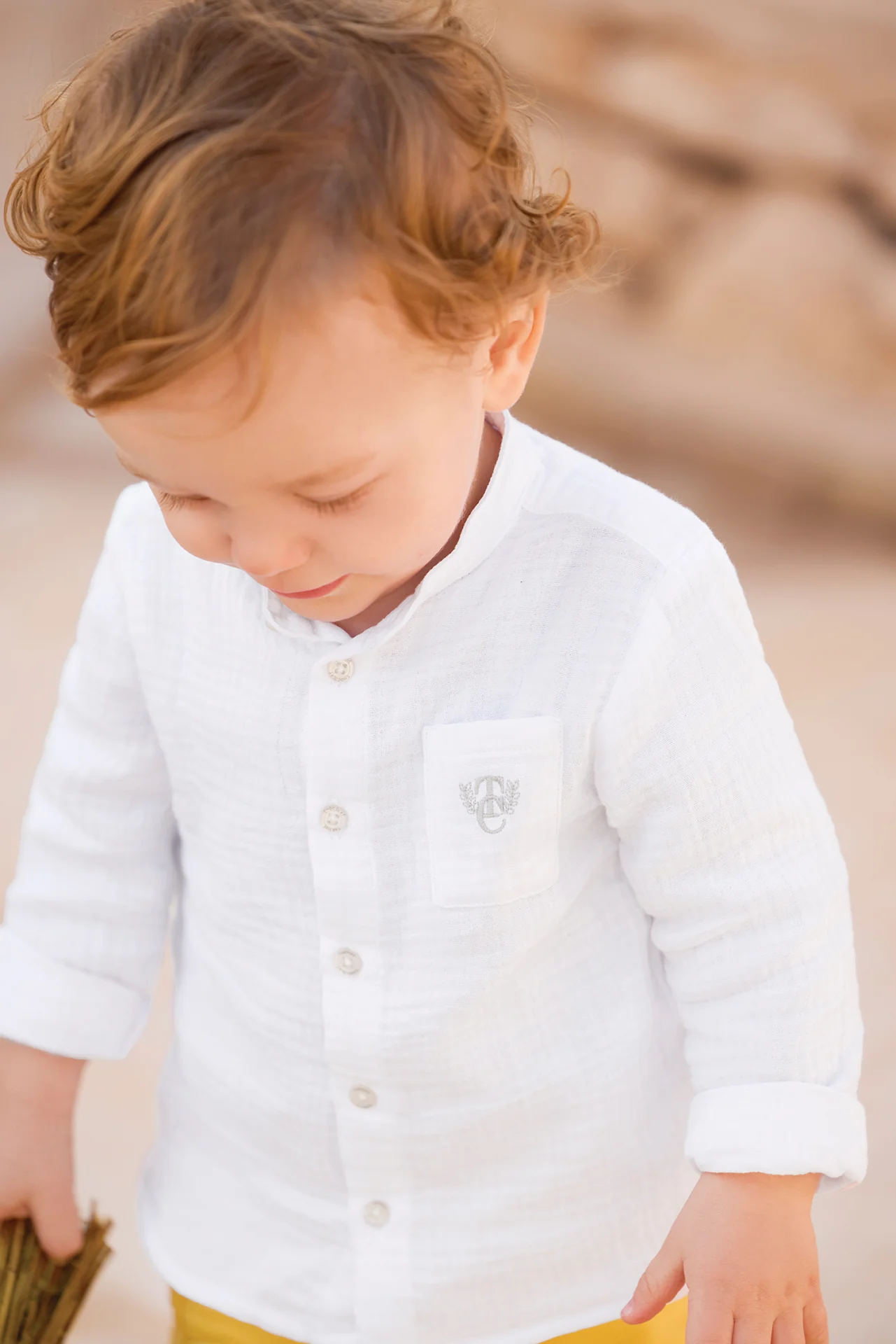 Chemise - Blanc gaze de coton col mao
