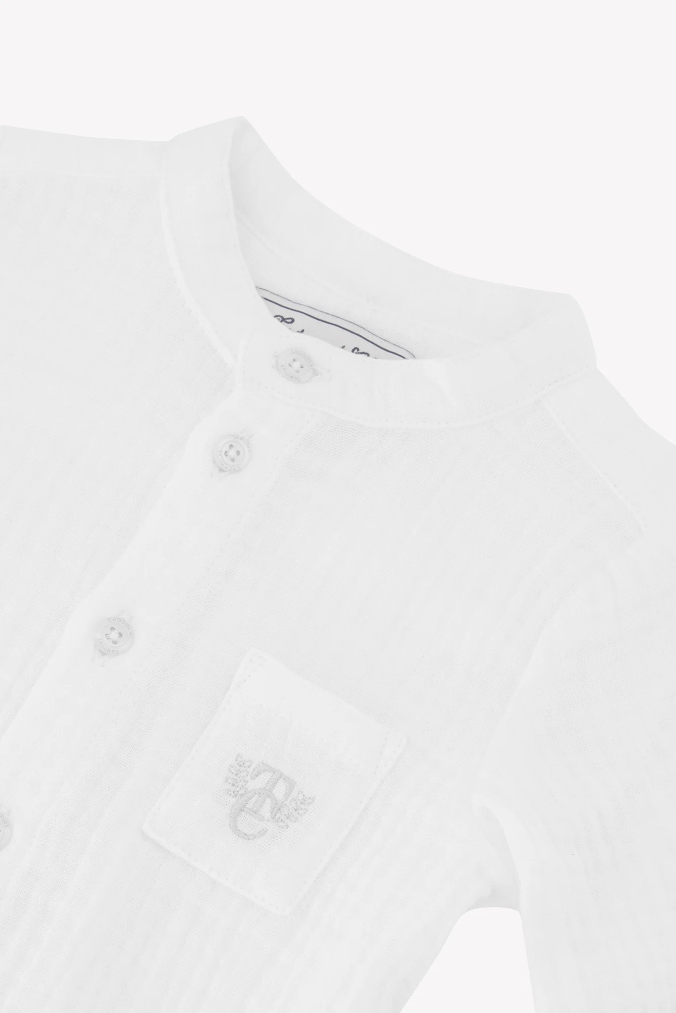 Chemise - Blanc gaze de coton col mao - Image 6