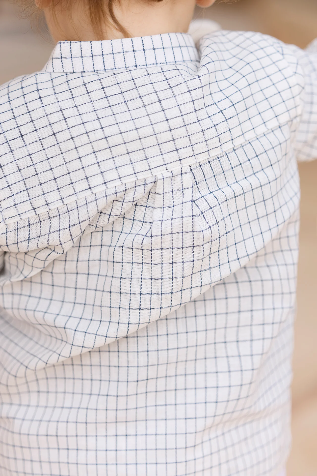 Chemise - Marine lin carreaux col mao - Image 4