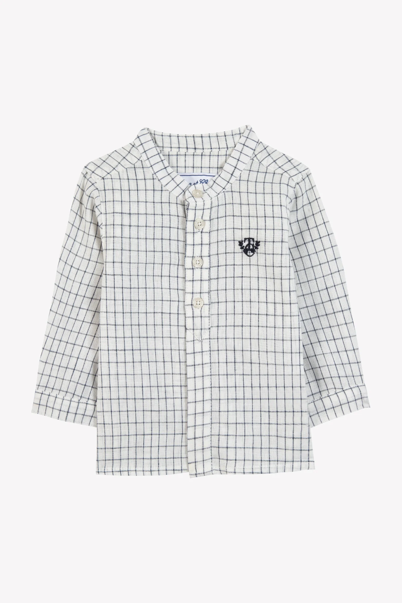 Chemise - Marine lin carreaux col mao - Image 5