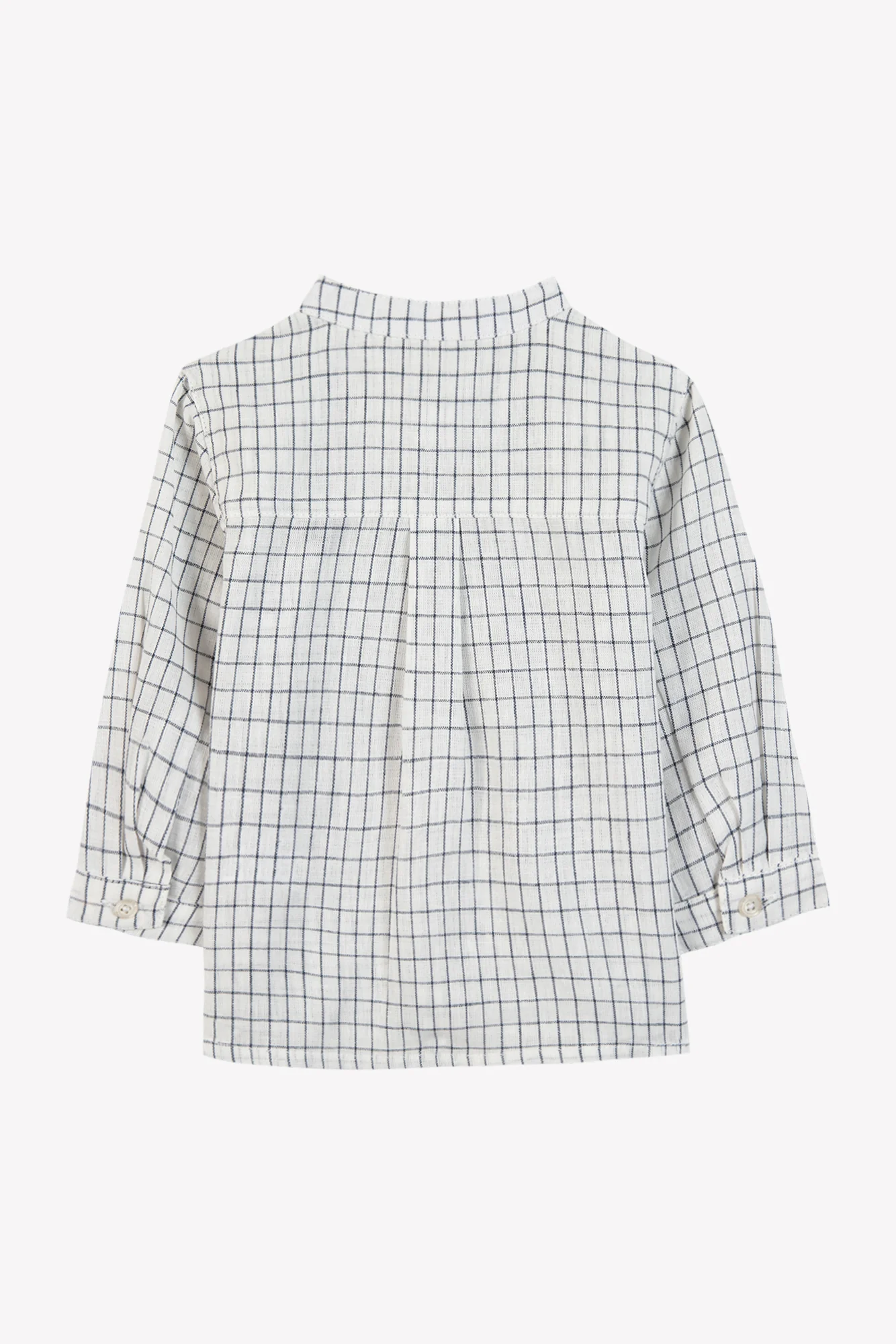 Chemise - Marine lin carreaux col mao - Image 6