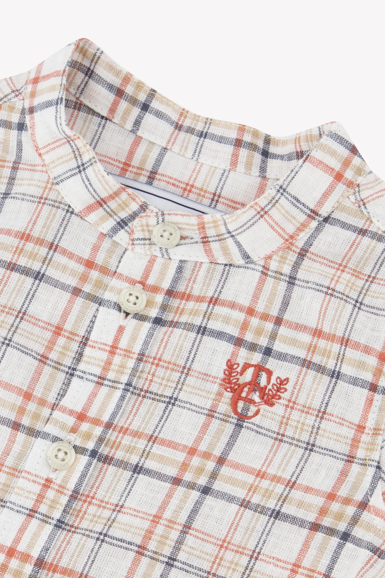 Chemise - Rouge carreaux col mao - Image 3